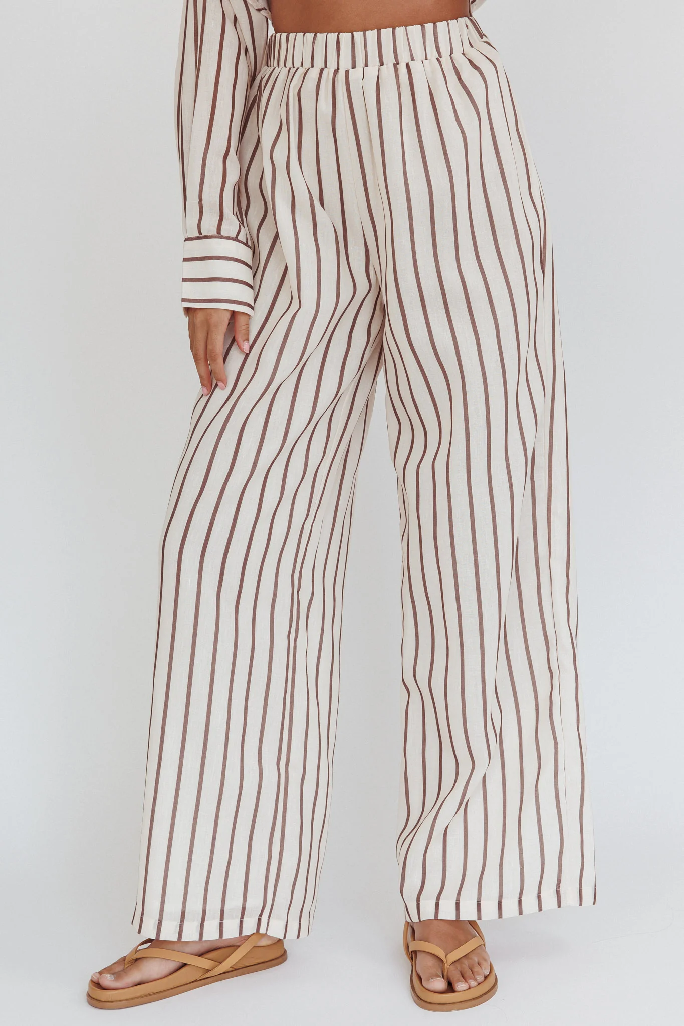 Alex Elastic Waist Pants Stripe Latte - Ruaus