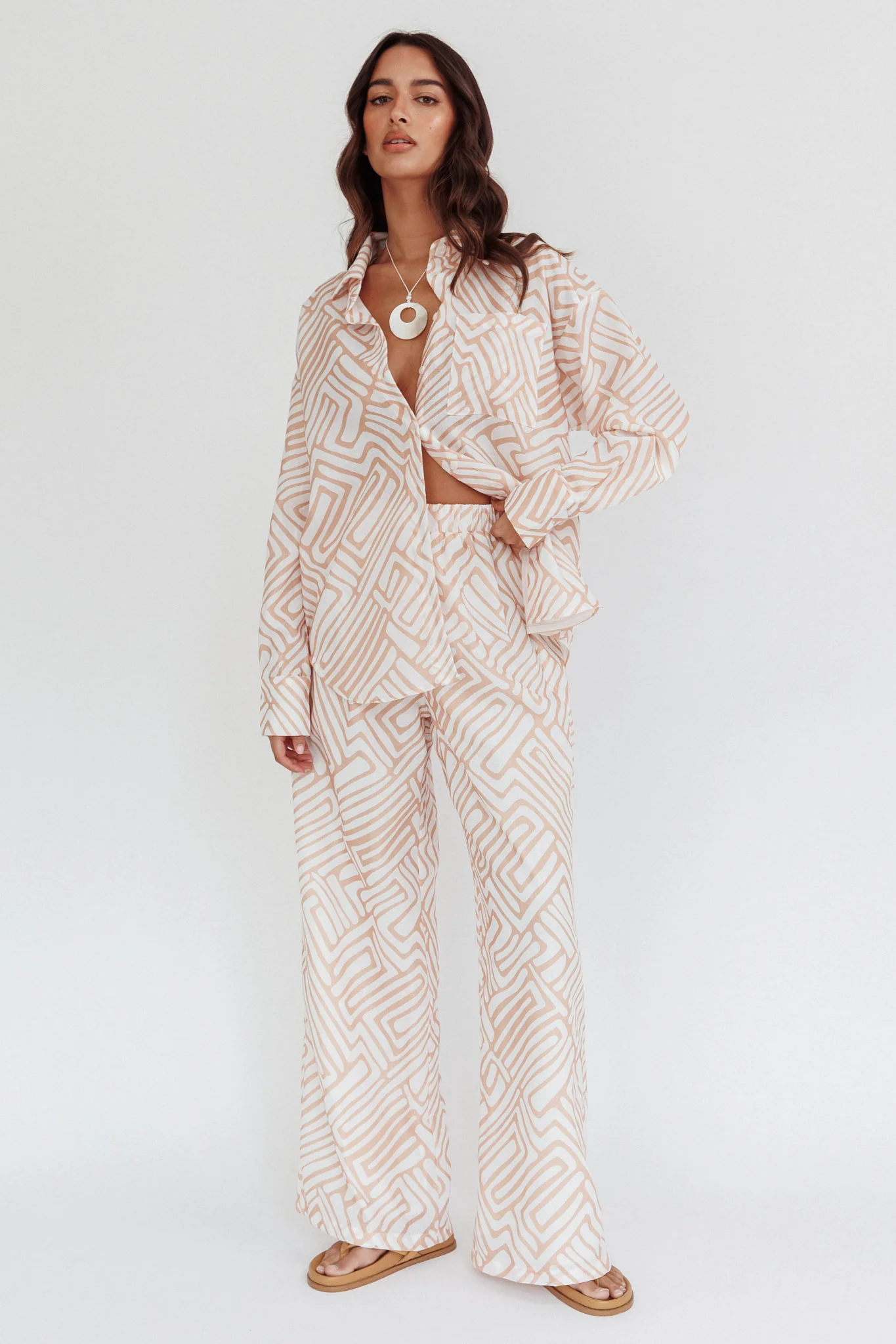 Alex Elastic Waist Pants Print Peach - Ruaus