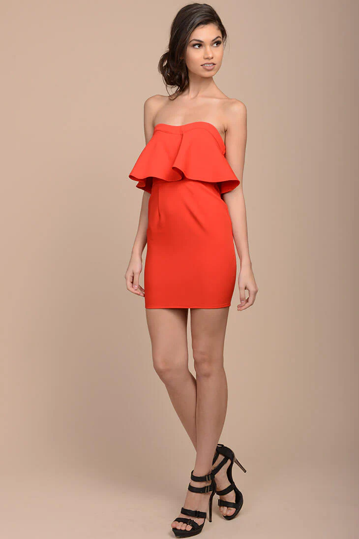 Mailee Bodycon Ruffles Dress Red - Ruaus