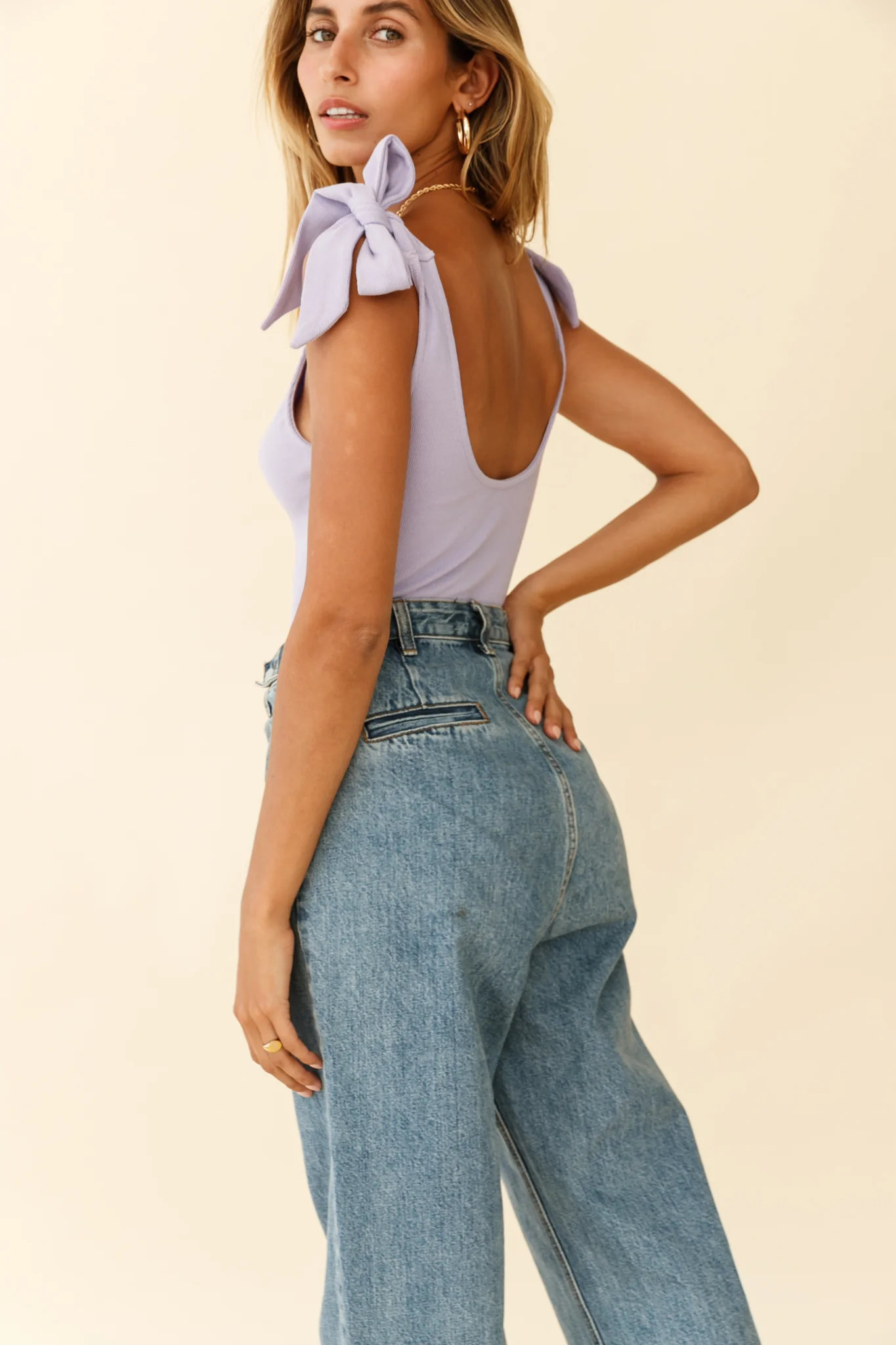 Can't Stop Me Bow Shoulder Bodysuit Lilac - Ruaus