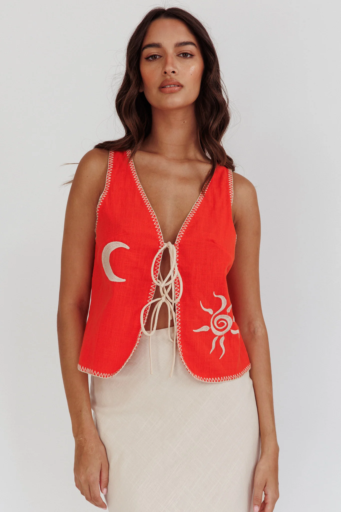 Dose Of Sunshine Blanket Stitch Vest Top Orange - Ruaus
