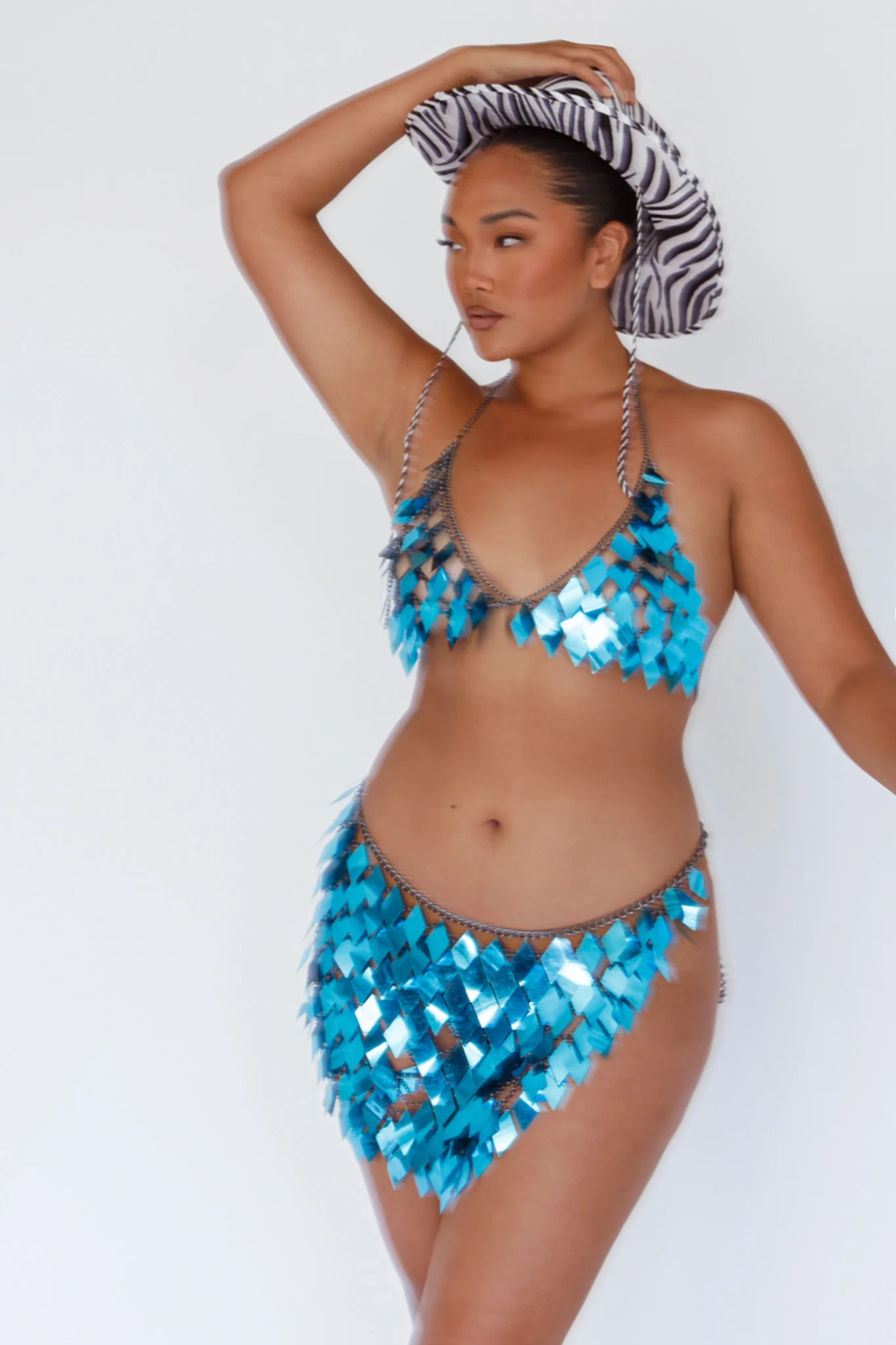 River Festival Shiny Sequins 2 Piece Set Blue - Ruaus