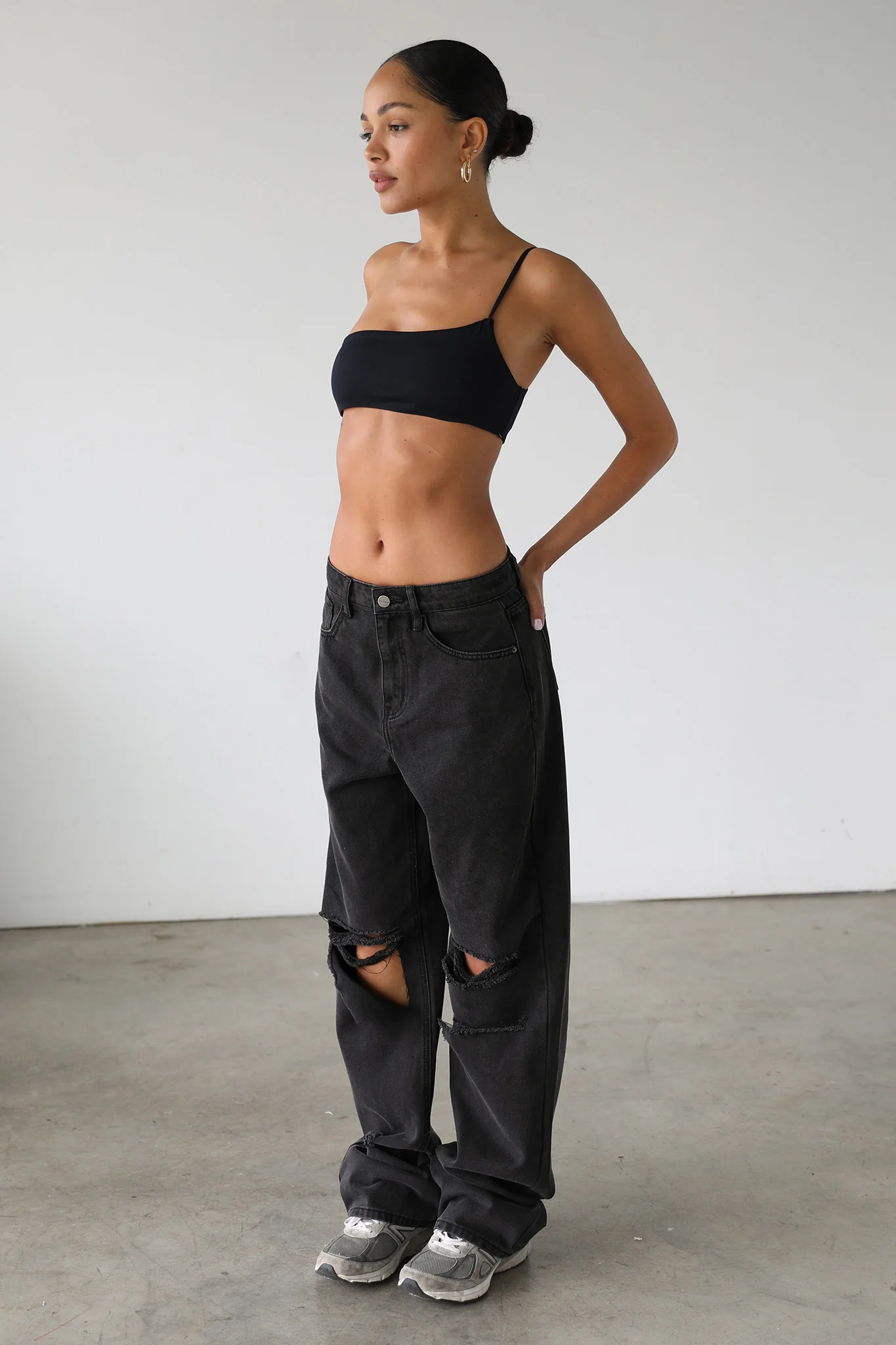 DOGMA High Rise Straight Wide Leg Skater Denim Jeans Black Wash - Ruaus