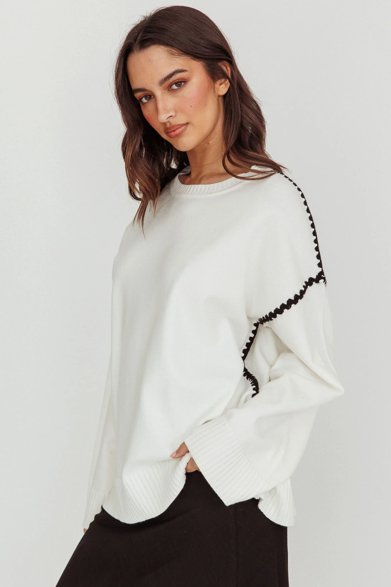 Guardian Contrast Knit Sweater Off White - Ruaus