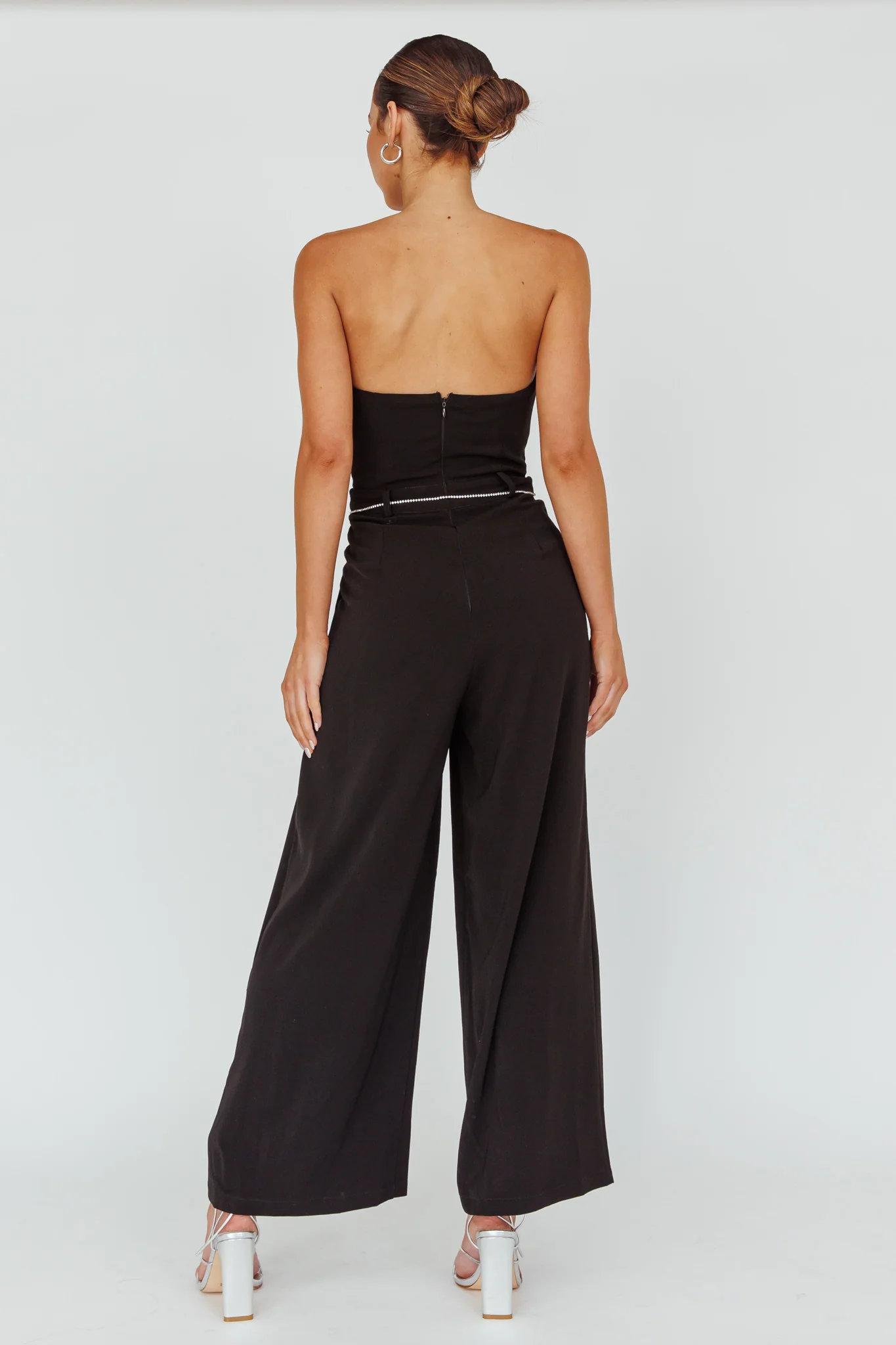 Kayte Strapless Belted Waist Jumpsuit Black - Ruaus