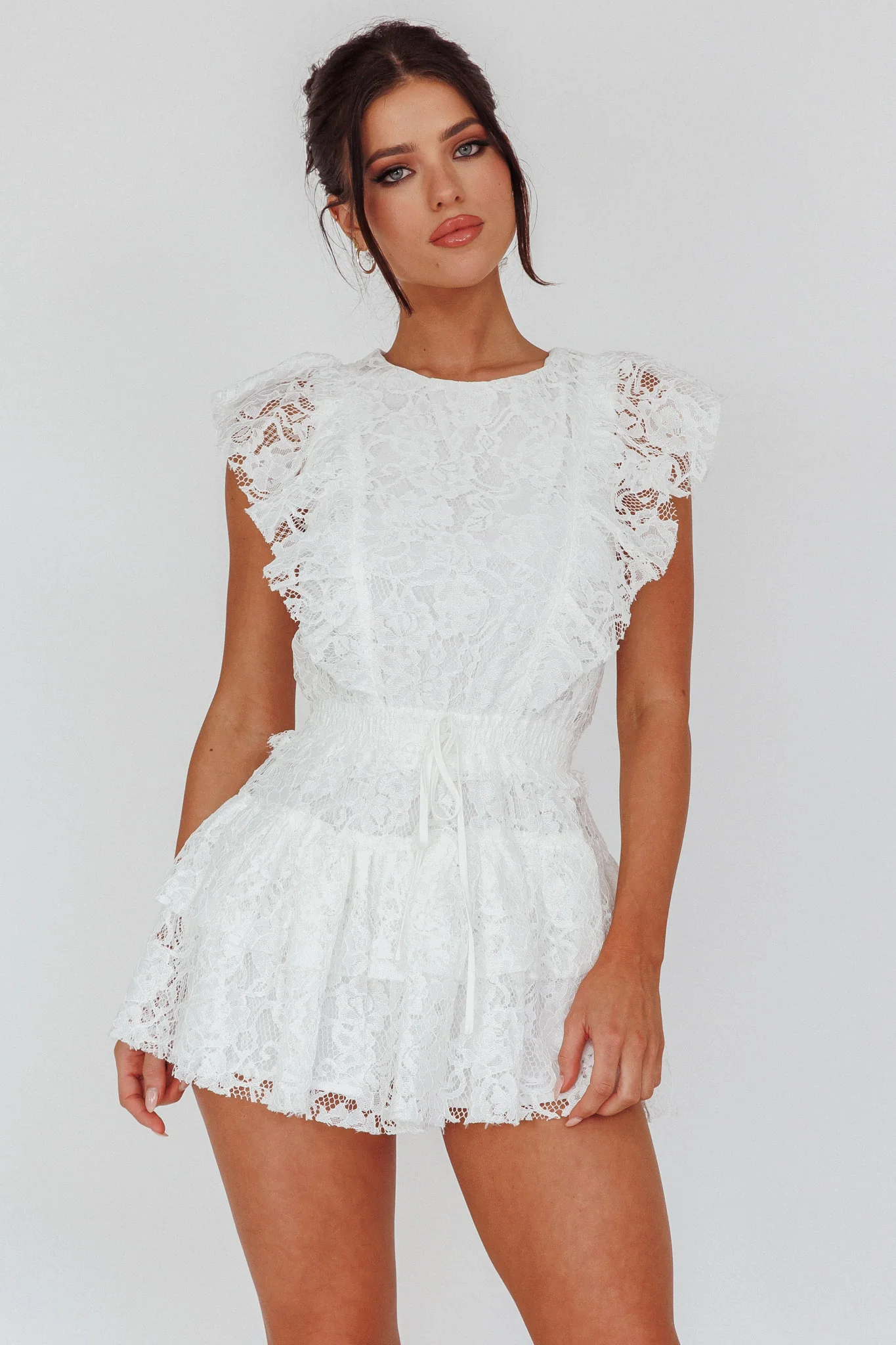 Sevila Sleeveless Lace Romper White - Ruaus