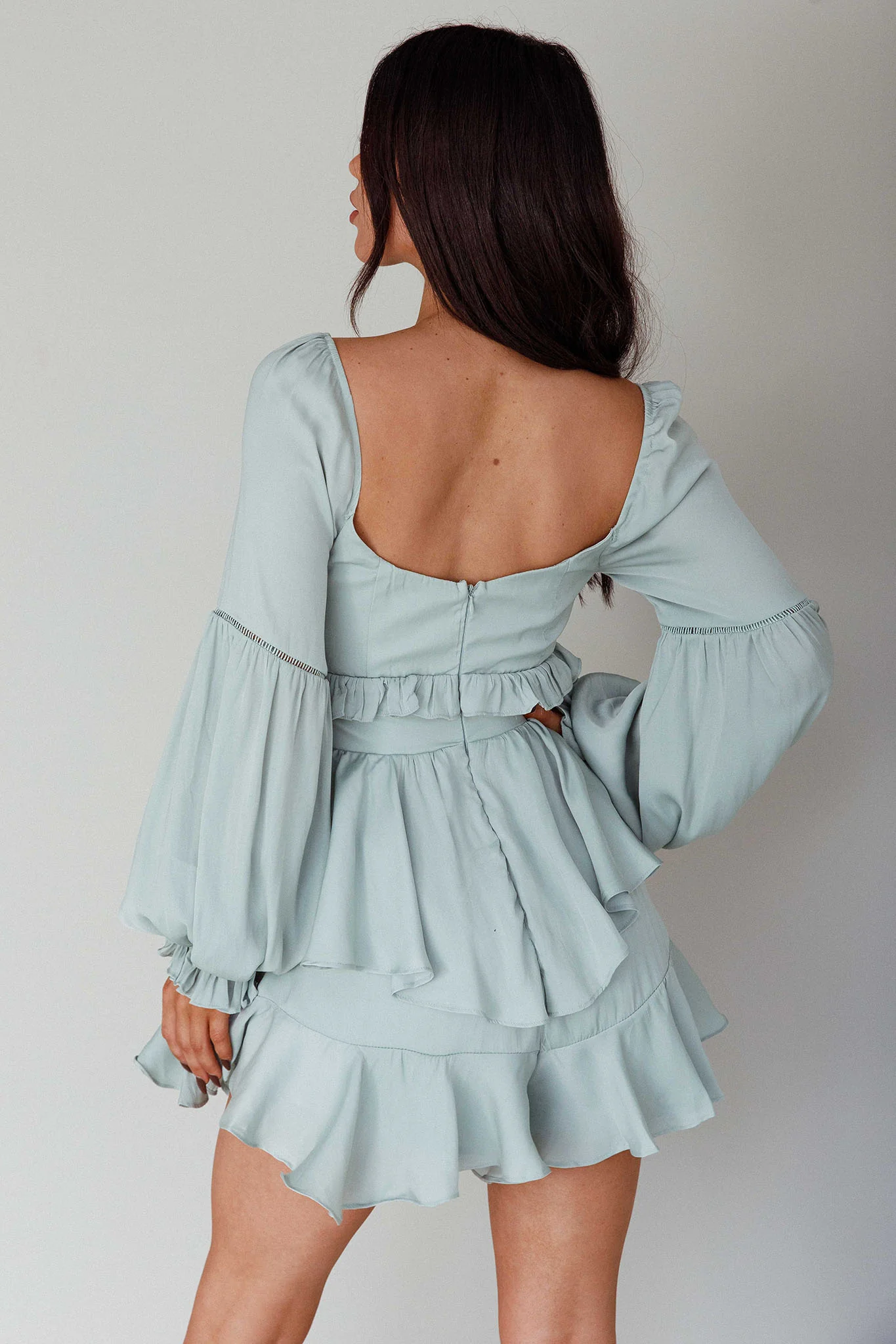 Alabama Long Sleeve Satin Romper Pistachio - Ruaus