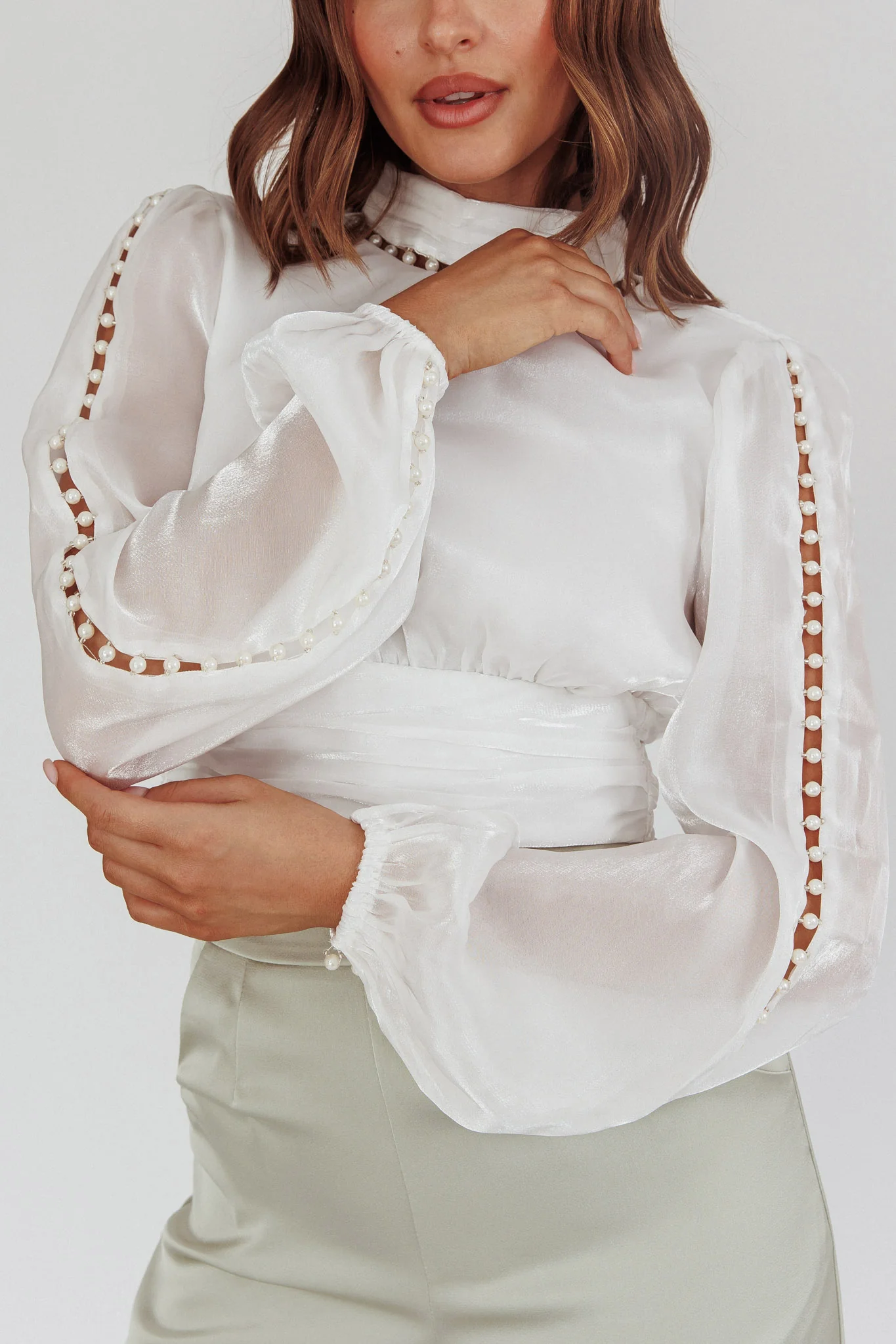 Caia Pearl Detail Open Back Top White - Ruaus