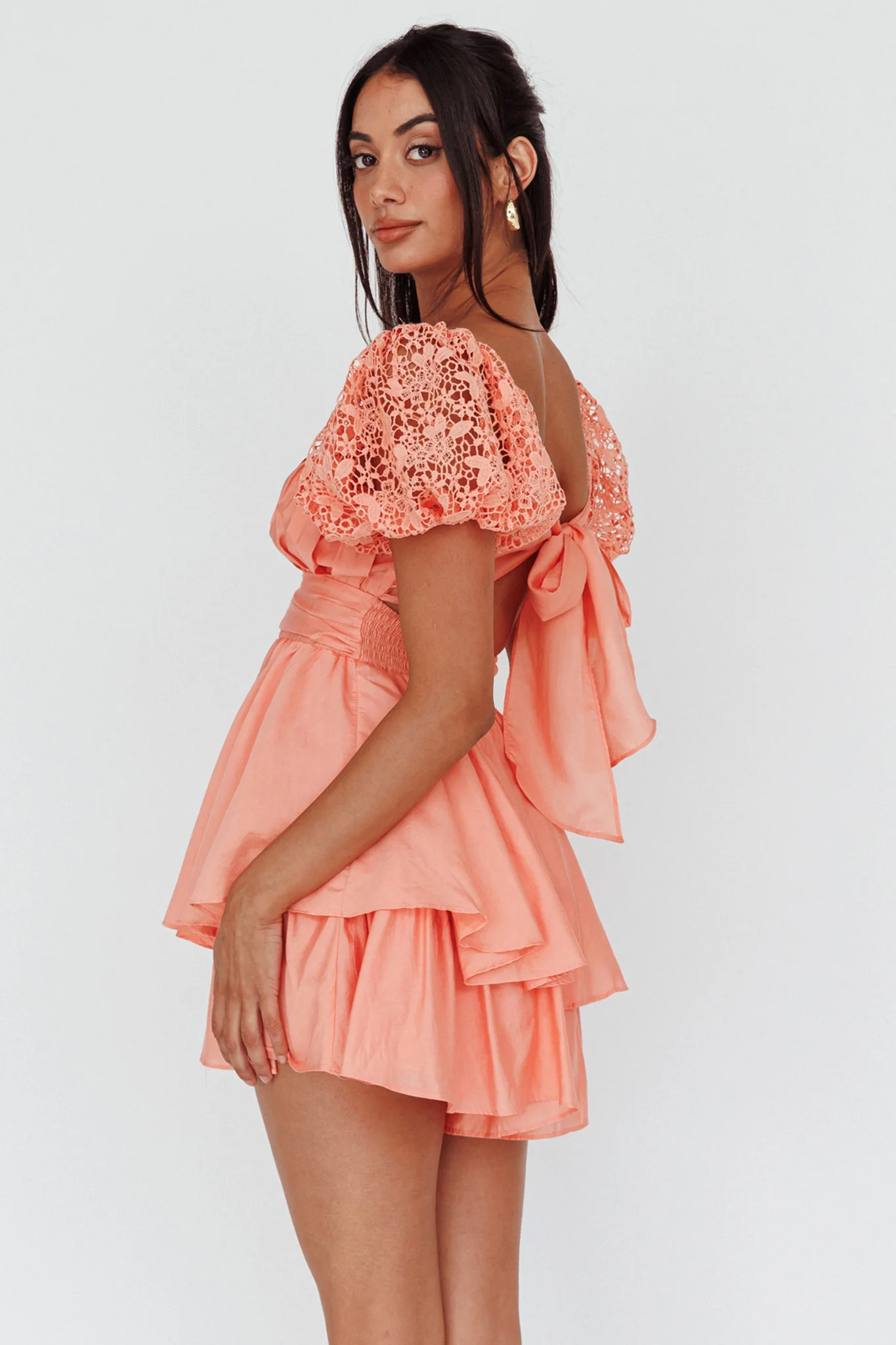 Hold My Halo Lace Sleeve Romper Apricot - Ruaus