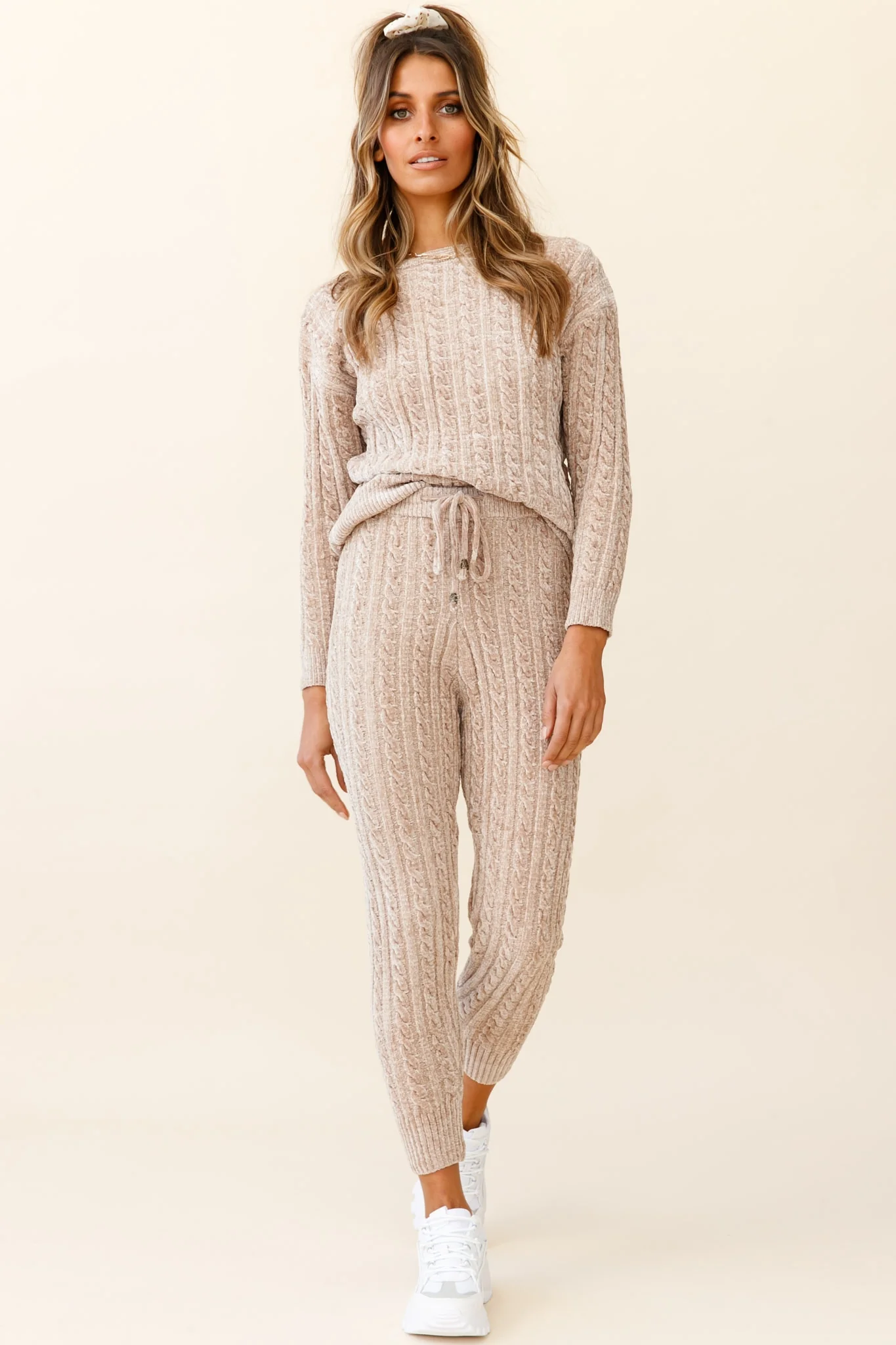 Kansas Cable Knit Fitted Pants Brown - Ruaus