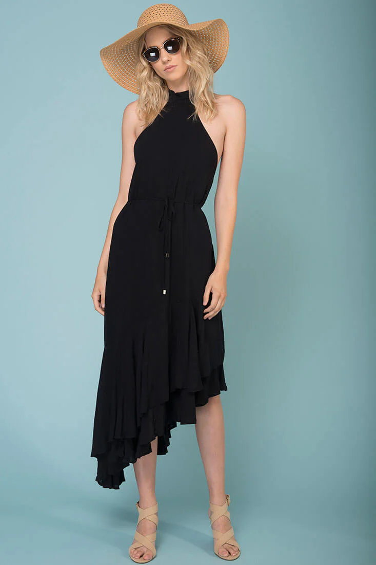 Myah Open Back Midi Dress Black - Ruaus