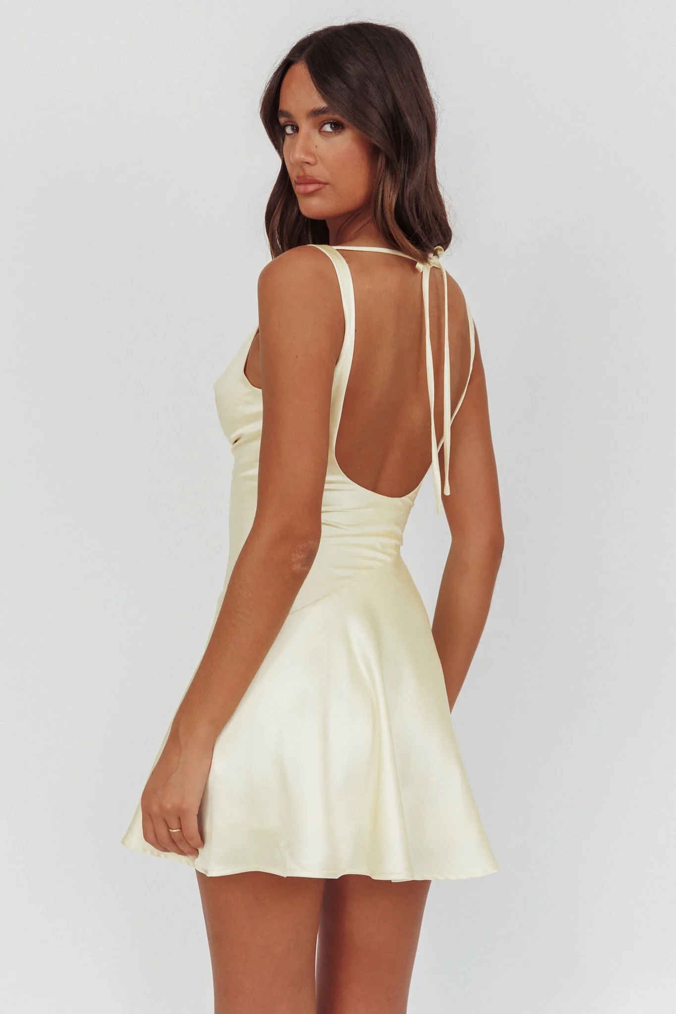 Brigid Cowl Neck Scoop Back Mini Dress Butter - Ruaus