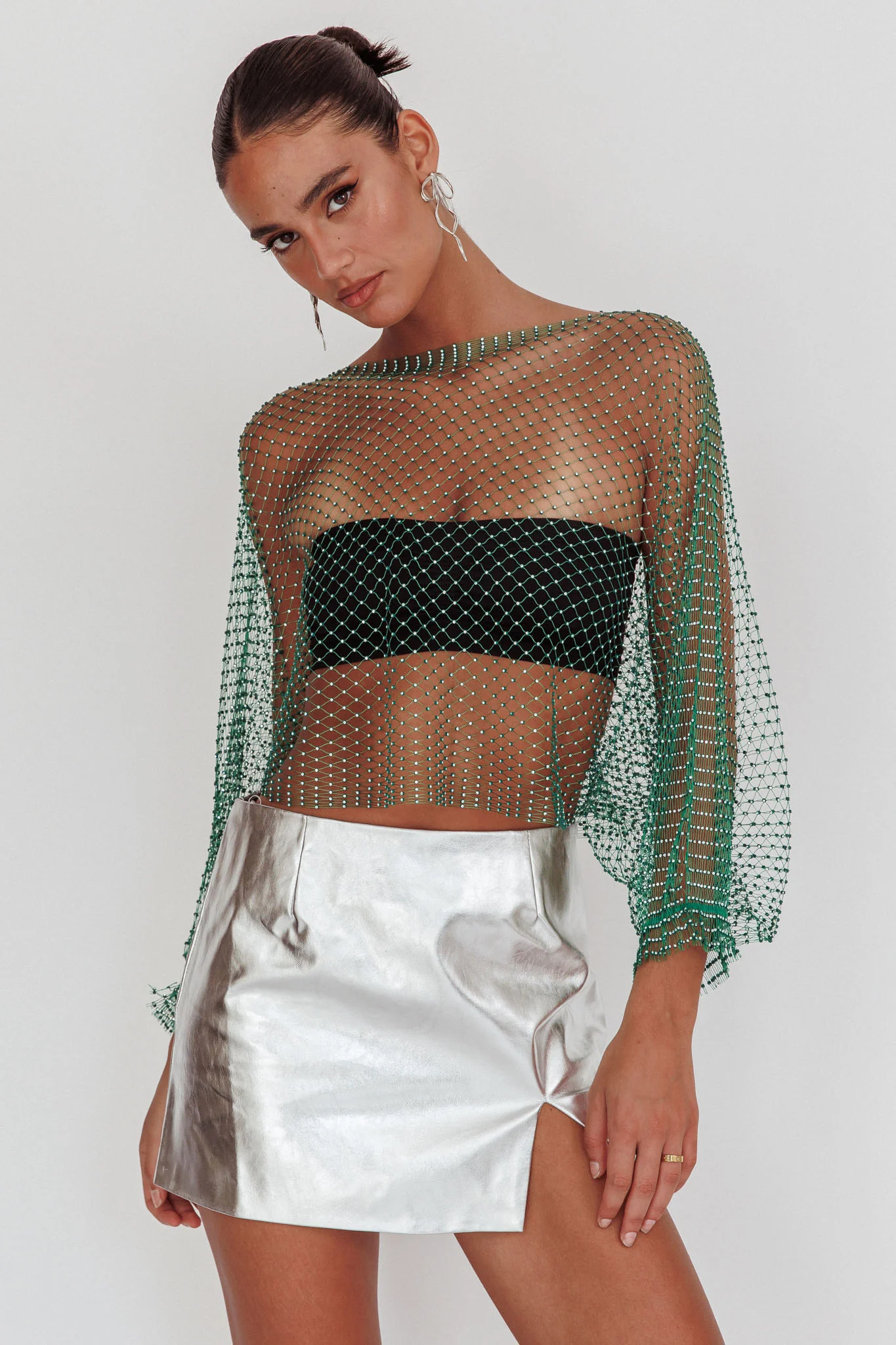 Drama, Drama Long Sleeve Fishnet Top Green - Ruaus