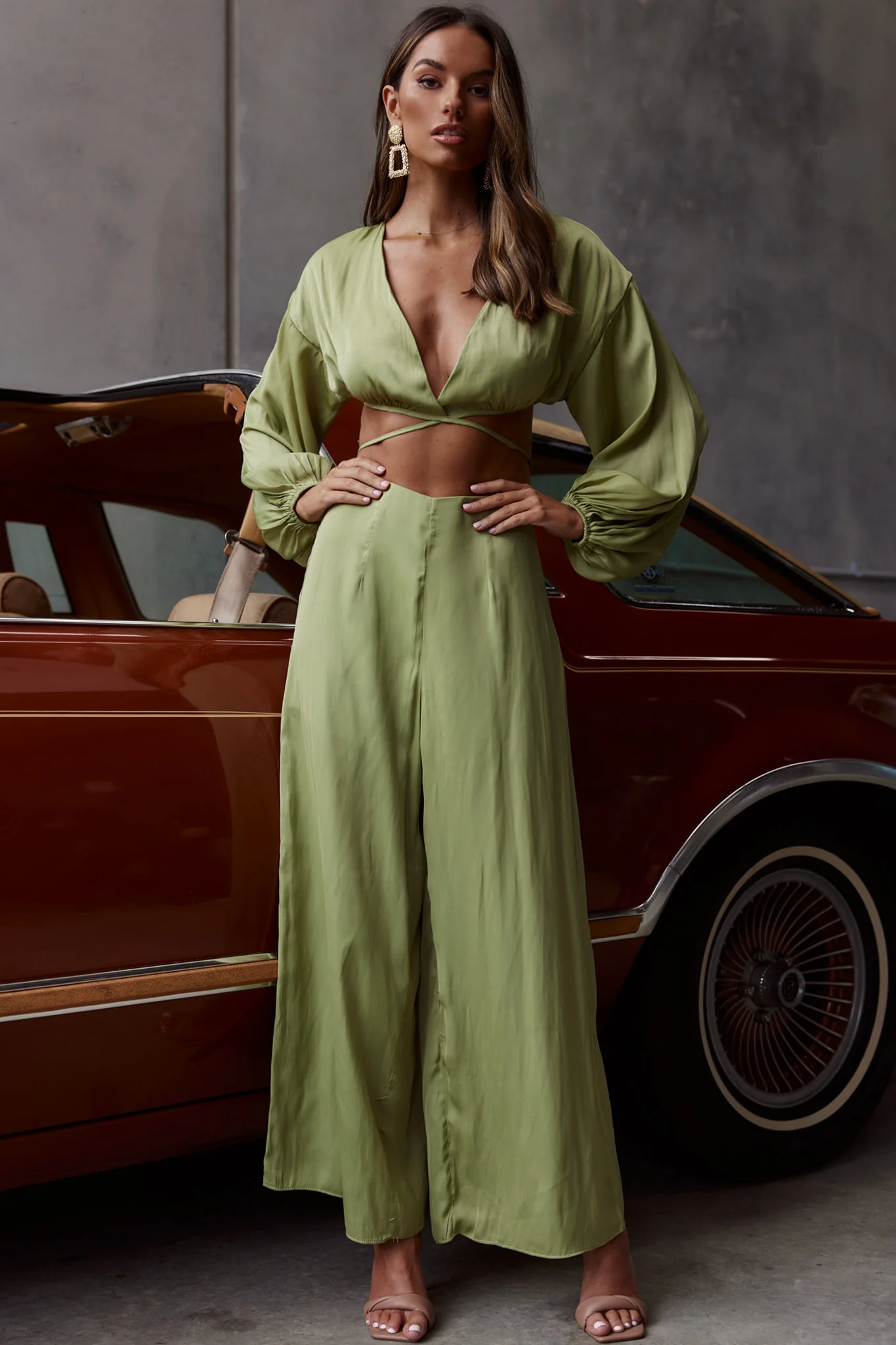 Lilian Wide Legs Pants Olive - Ruaus