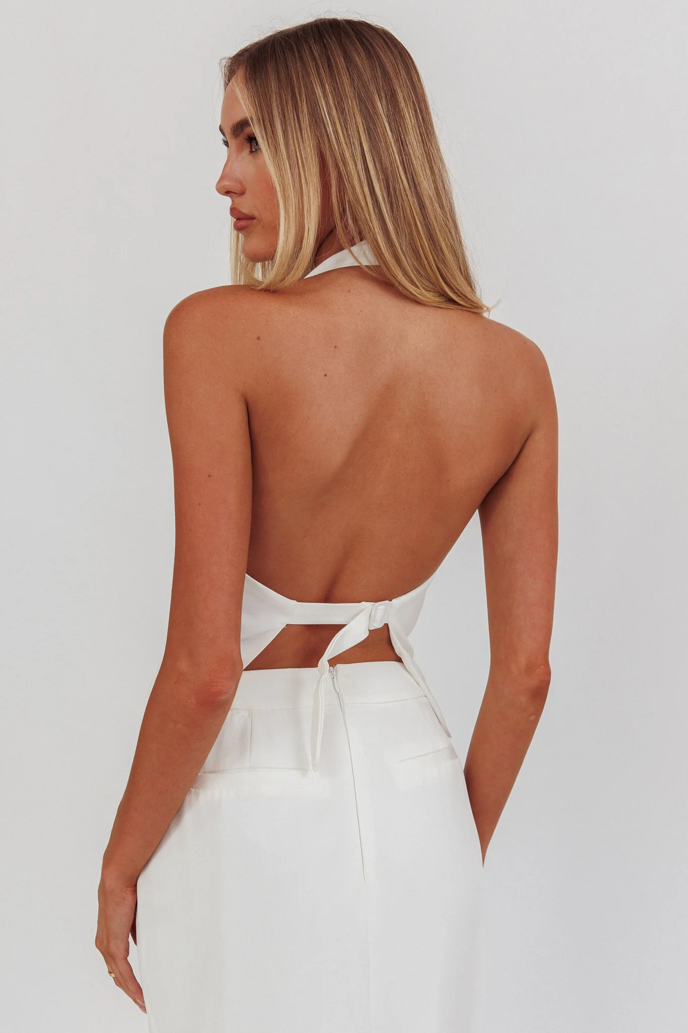 Tammi Halter Buckle Vest Top Off White - Ruaus