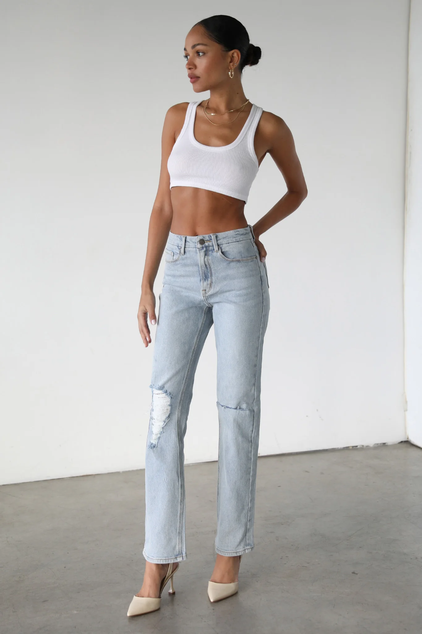 DOGMA High Rise Straight Leg Denim Jeans Light Wash - Ruaus