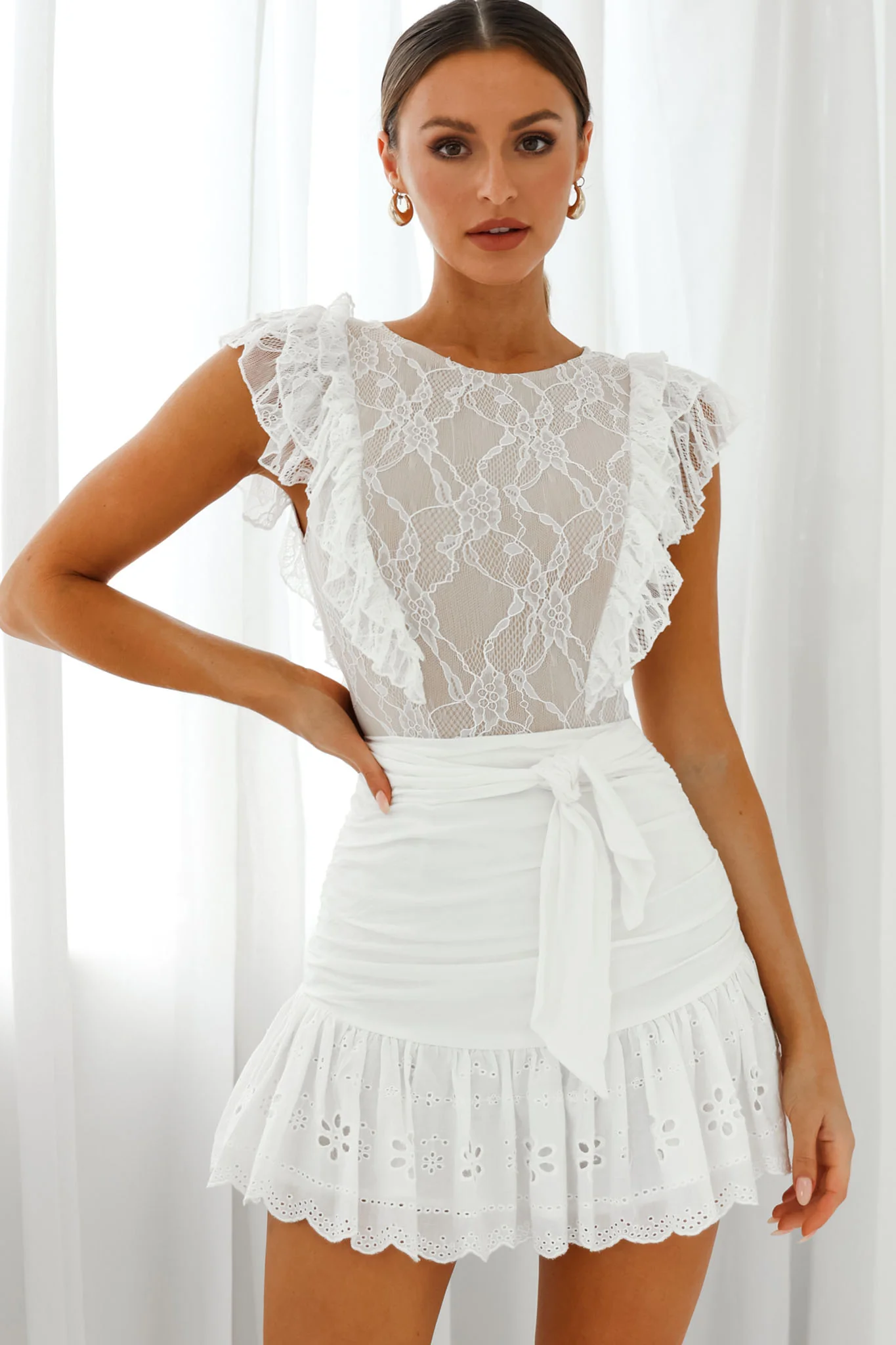 Spring Fling Frill Trim Lace Bodysuit White - Ruaus