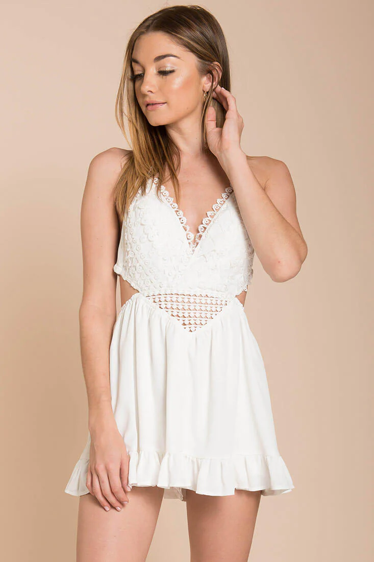 Kensington Crochet Romper White - Ruaus
