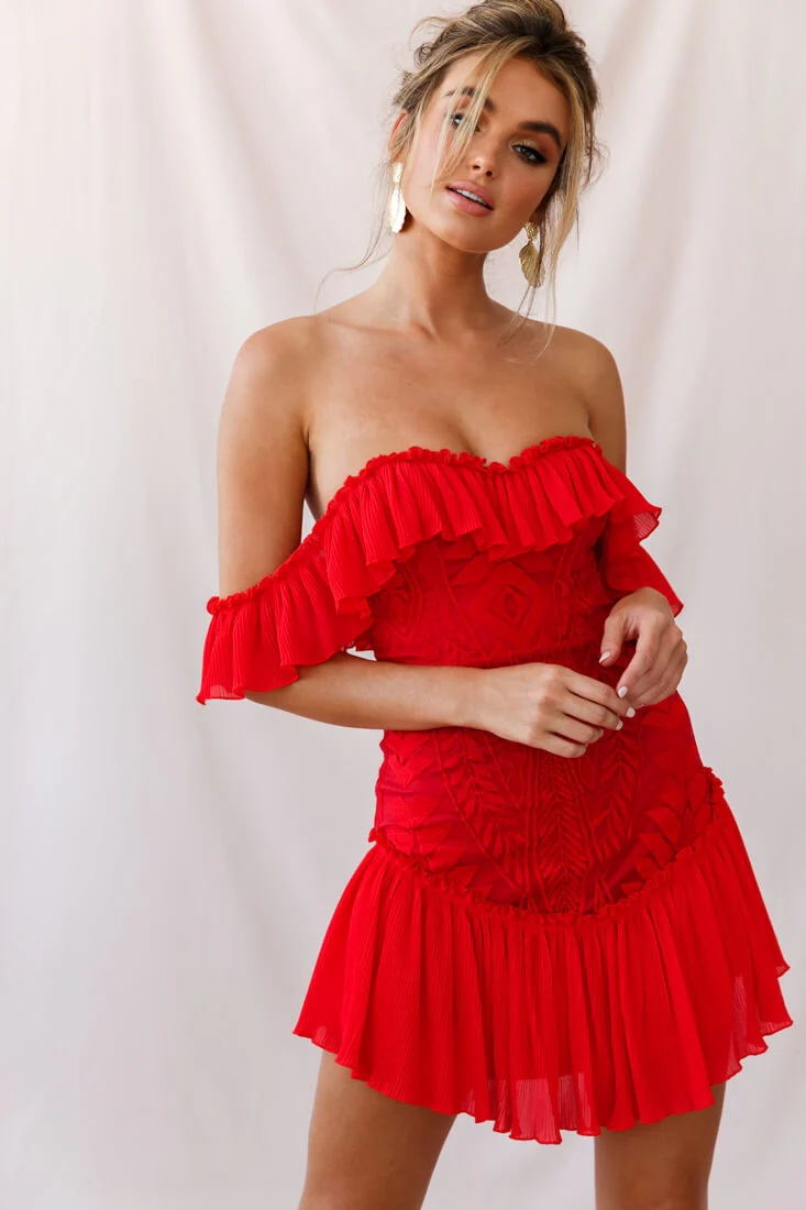 Dreamy Off-Shoulder Mini Dress Red - Ruaus