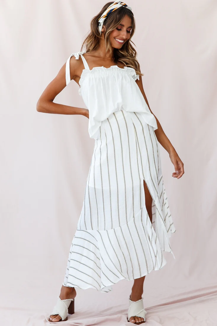 Journey Tied Shoulder Elasticated Neckline Top White - Ruaus