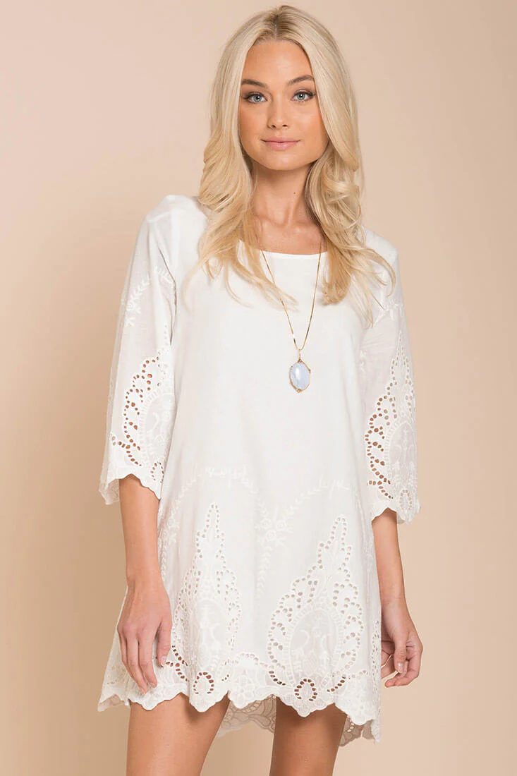 Marina Embroidered Tunic Dress White - Ruaus