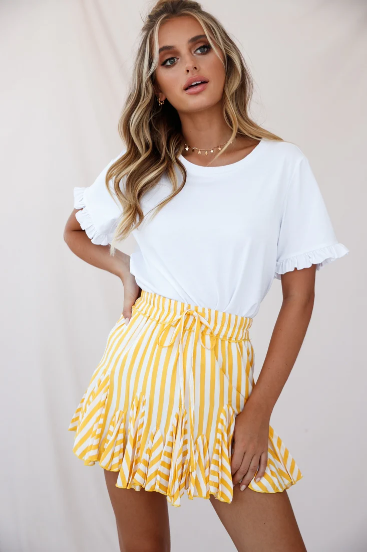 Robyn Pleated Striped Mini Skirt Yellow Stripe - Ruaus