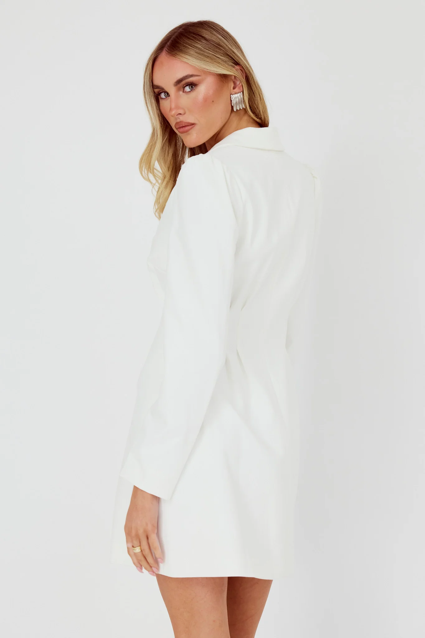 Miracle Button Front Pintuck Mini Dress White - Ruaus