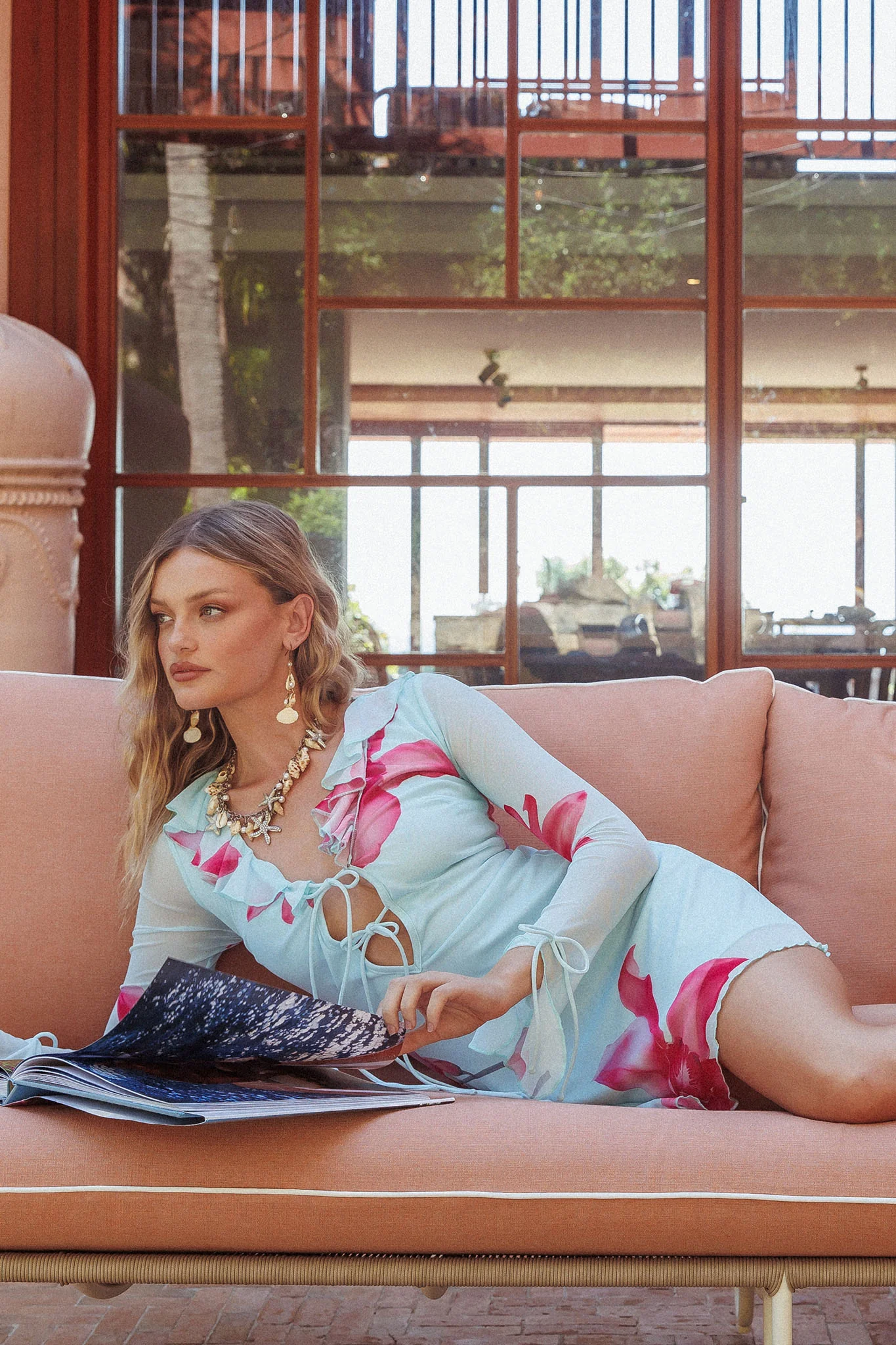 Sea Dreaming Ruffle Trim Mini Dress Floral Blue - Ruaus