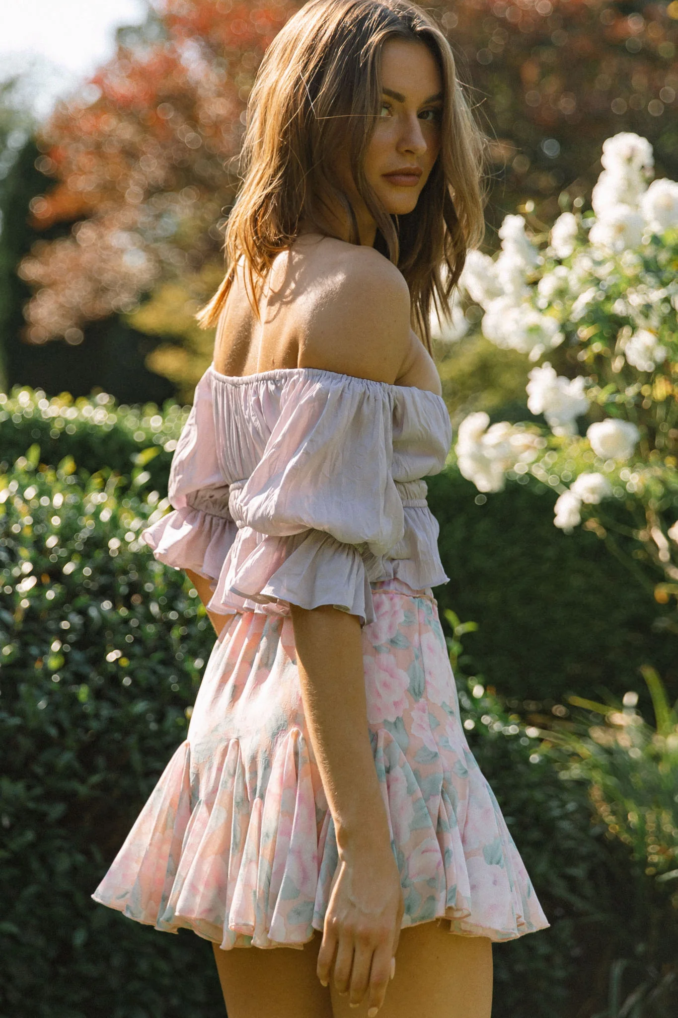 Robyn Flounce Mini Skirt Watercolor Floral Pink - Ruaus