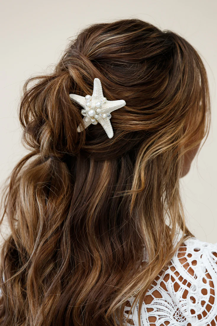 Rae Pearl Accent Starfish Clip White - Ruaus