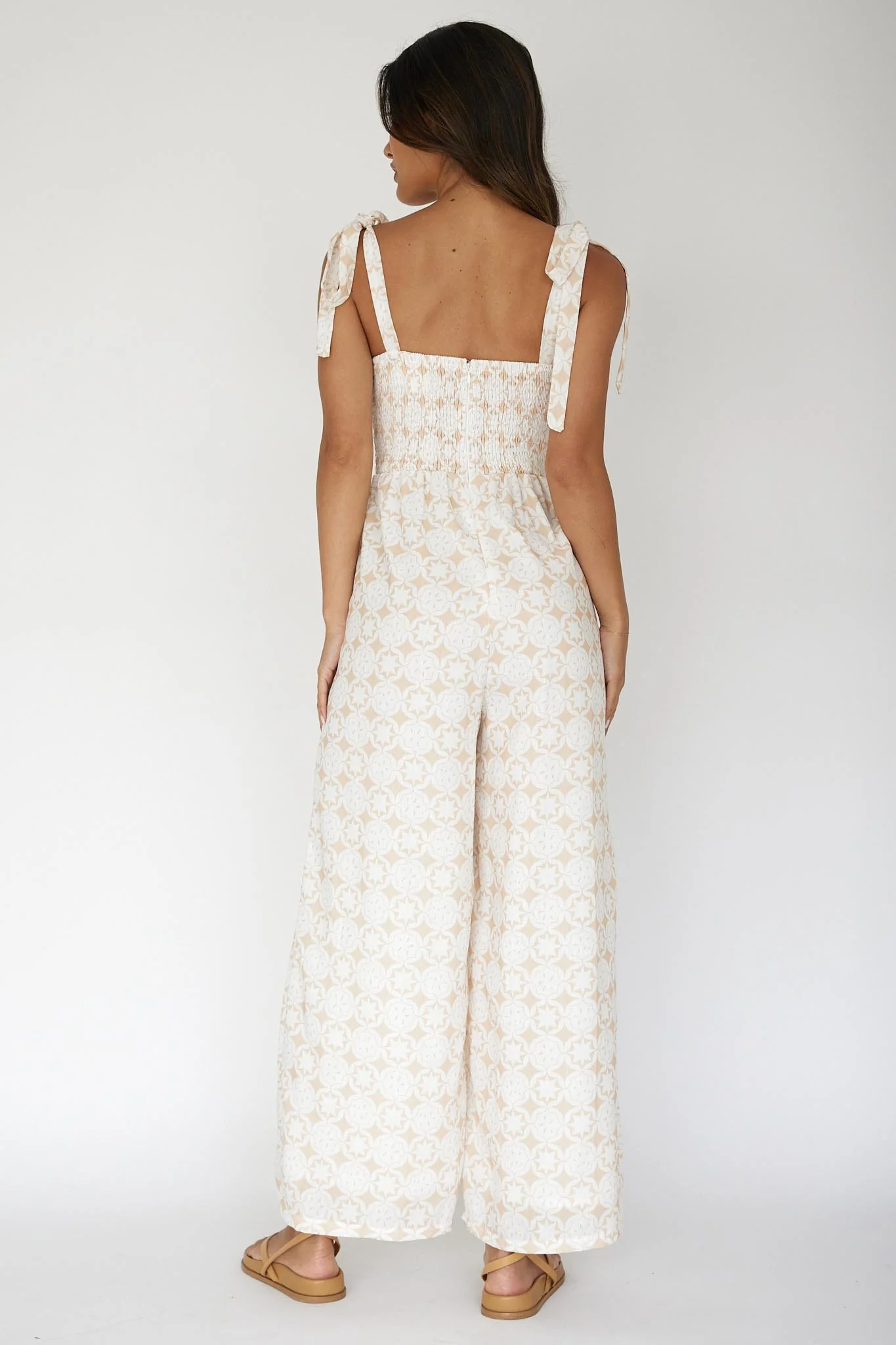 Kersty Tied Shoulder Jumpsuit Beige - Ruaus