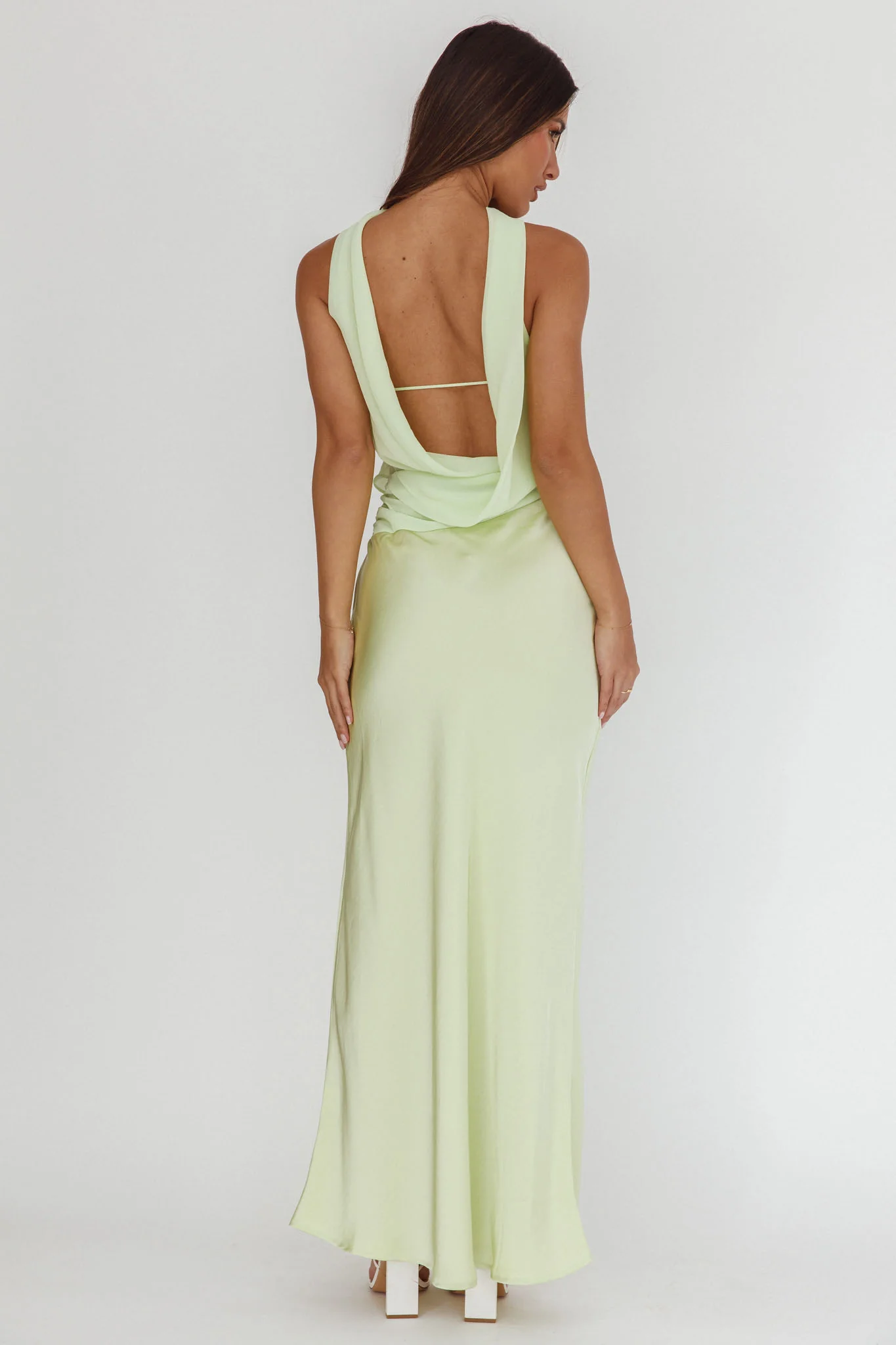 Damsel Reverse Halter Frill Trim Maxi Dress Sage - Ruaus