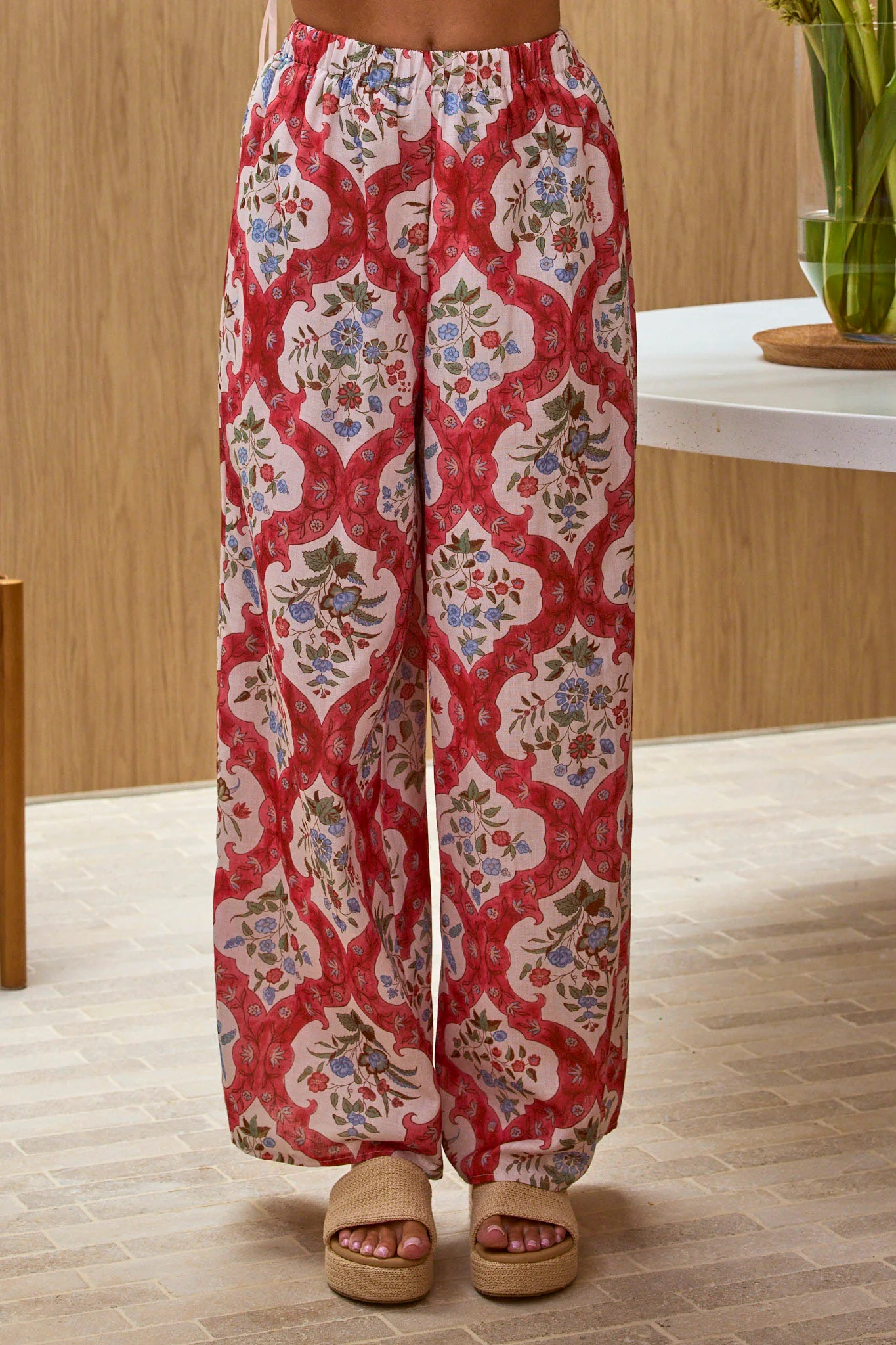 Archa Elastic Waist Pants Print Cream - Ruaus