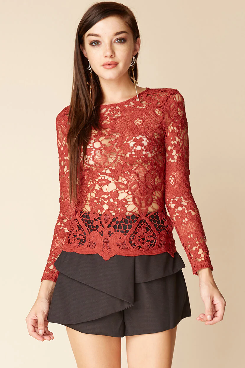 Sasha Dressy Lace Top Wine - Ruaus