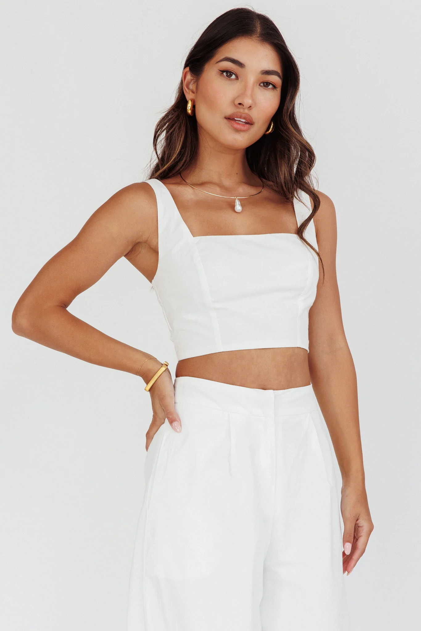 Empire Shirred Back Crop Top White - Ruaus