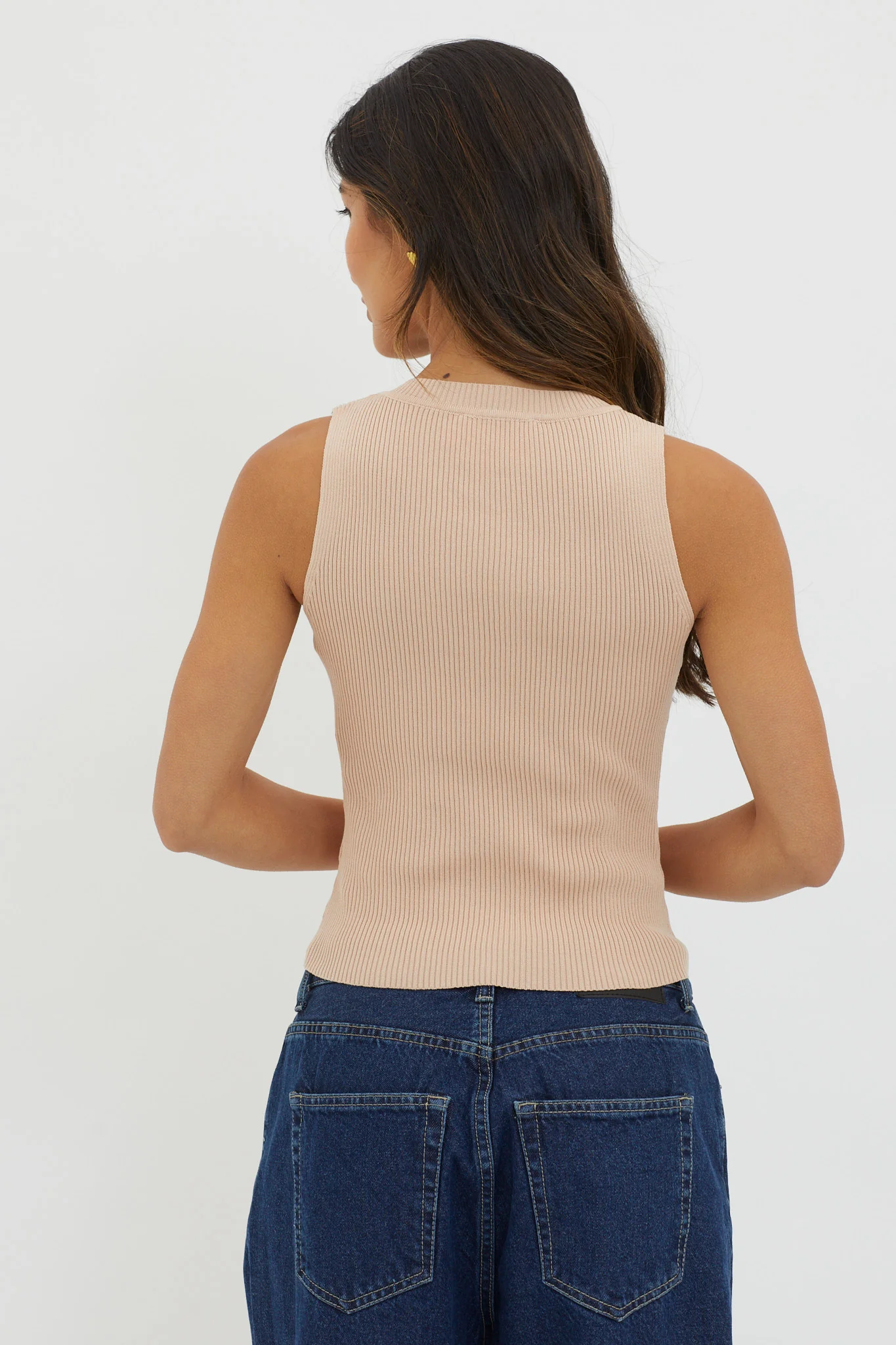 D'Lila V-Neck Ribbed Knit Top Beige - Ruaus