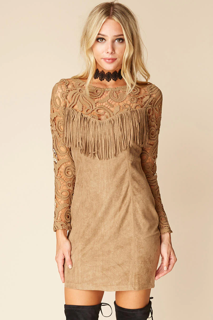 Francie Fringe Dress Brown - Ruaus