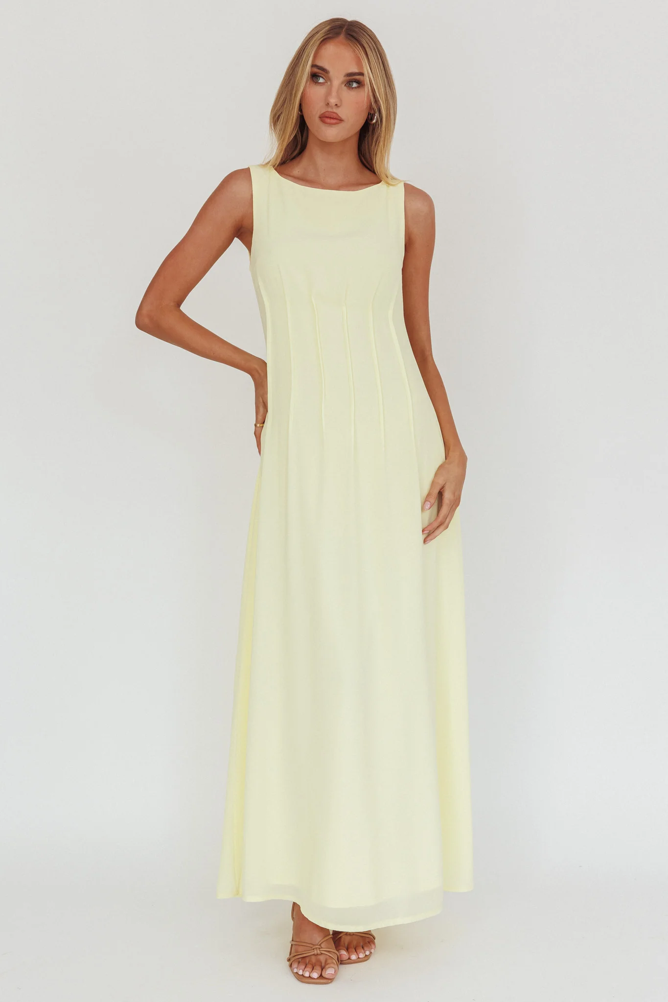 Karine Pintuck Pleat Maxi Dress Butter - Ruaus