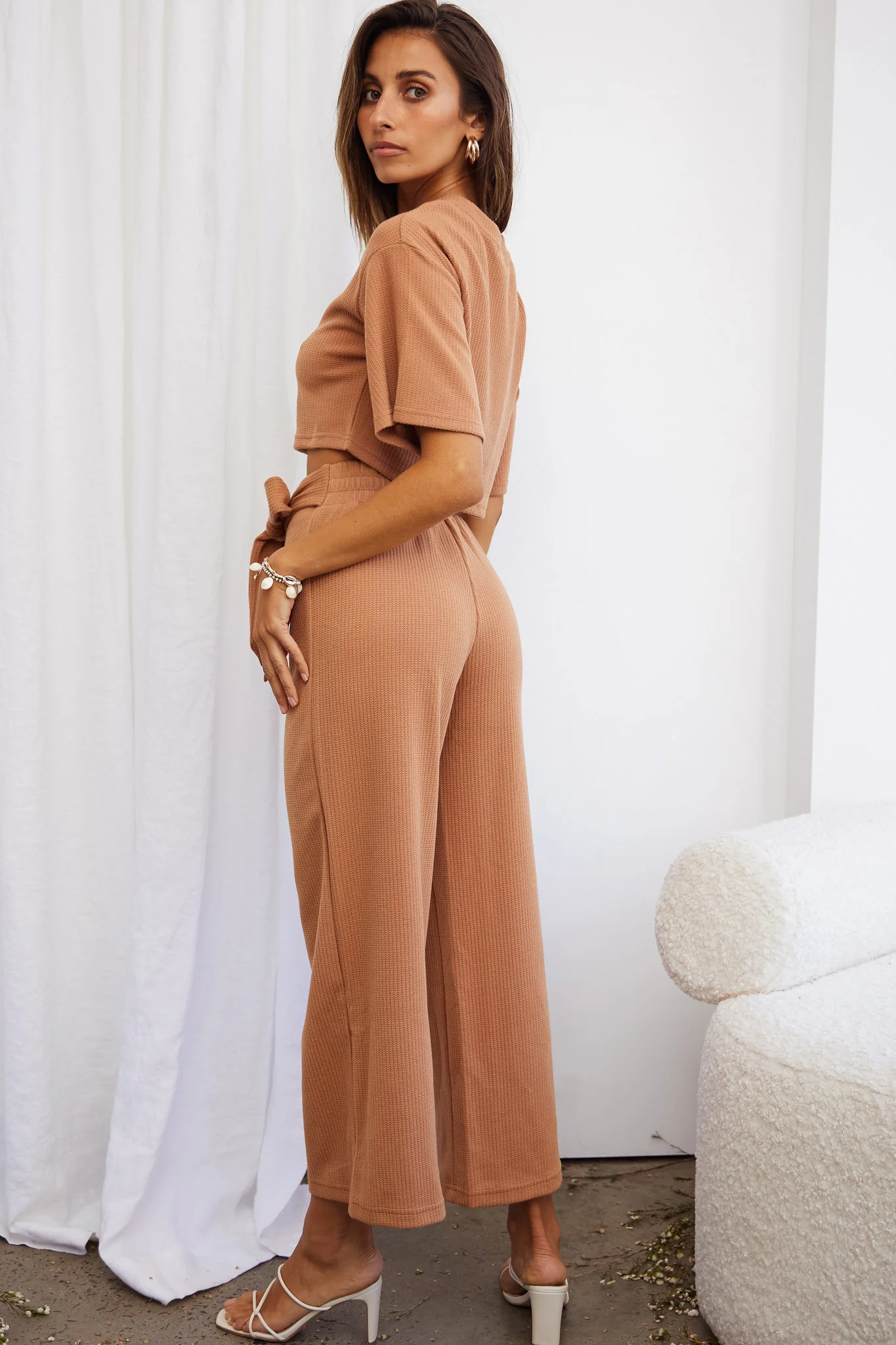 Larissa Waist Tie Wide Leg Pants Tan - Ruaus