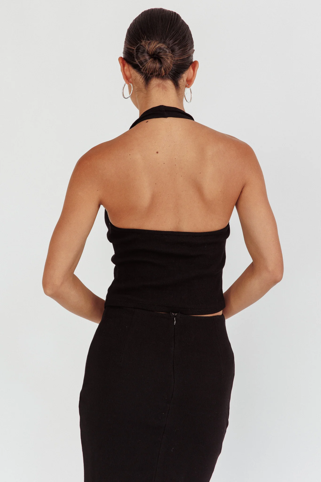 Blackthorn Halter Neck Rosette Top Black - Ruaus