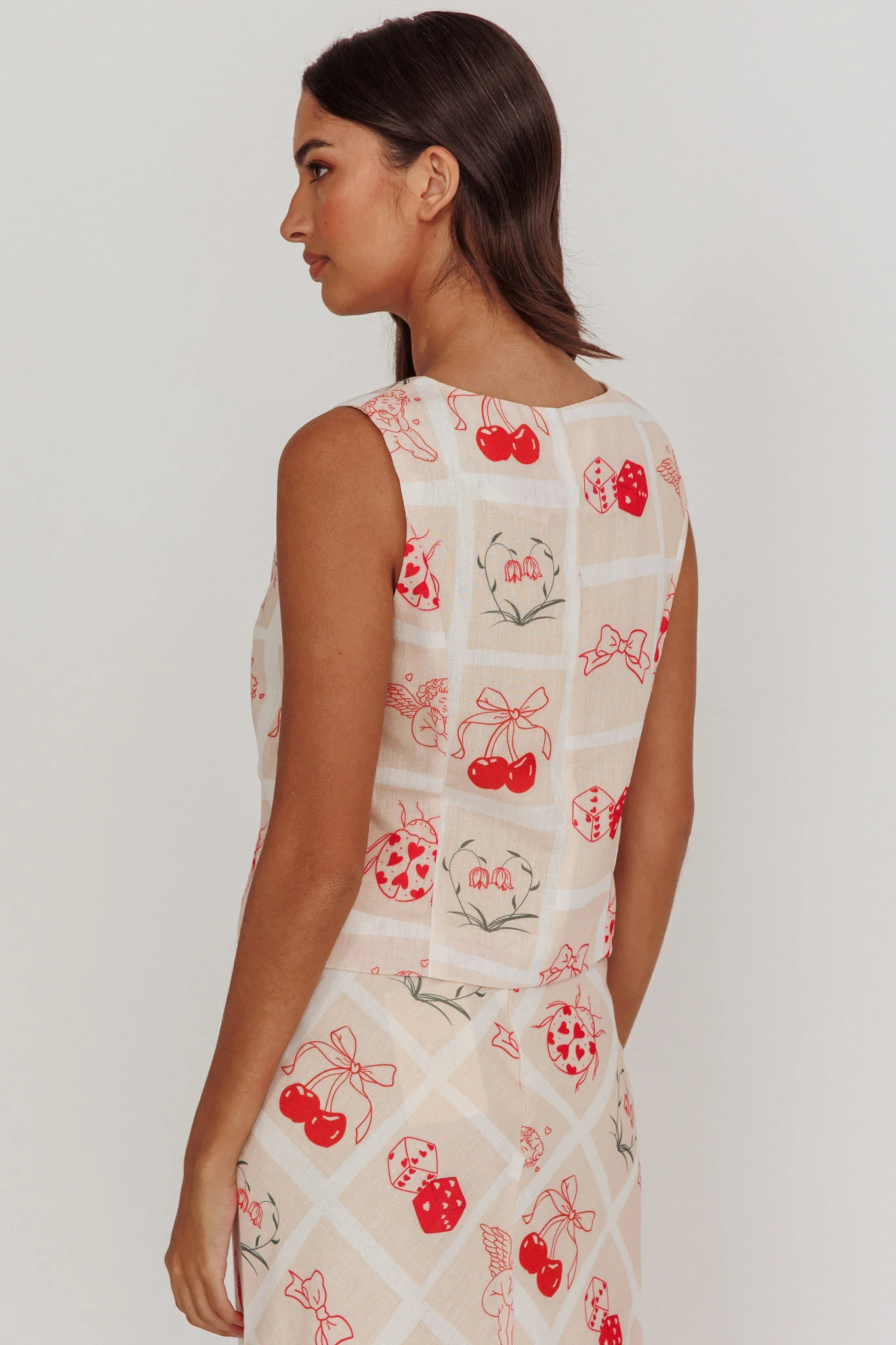 Flowering Romantic Print Sleeveless Vest Beige - Ruaus