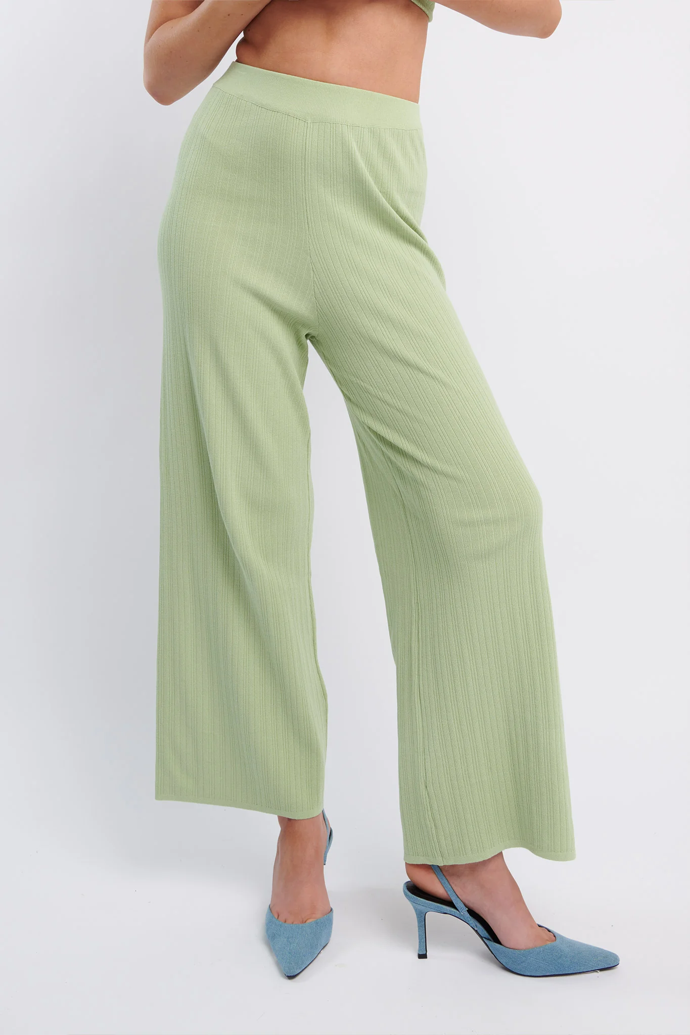 Rossana Long Knit Pants Sage - Ruaus