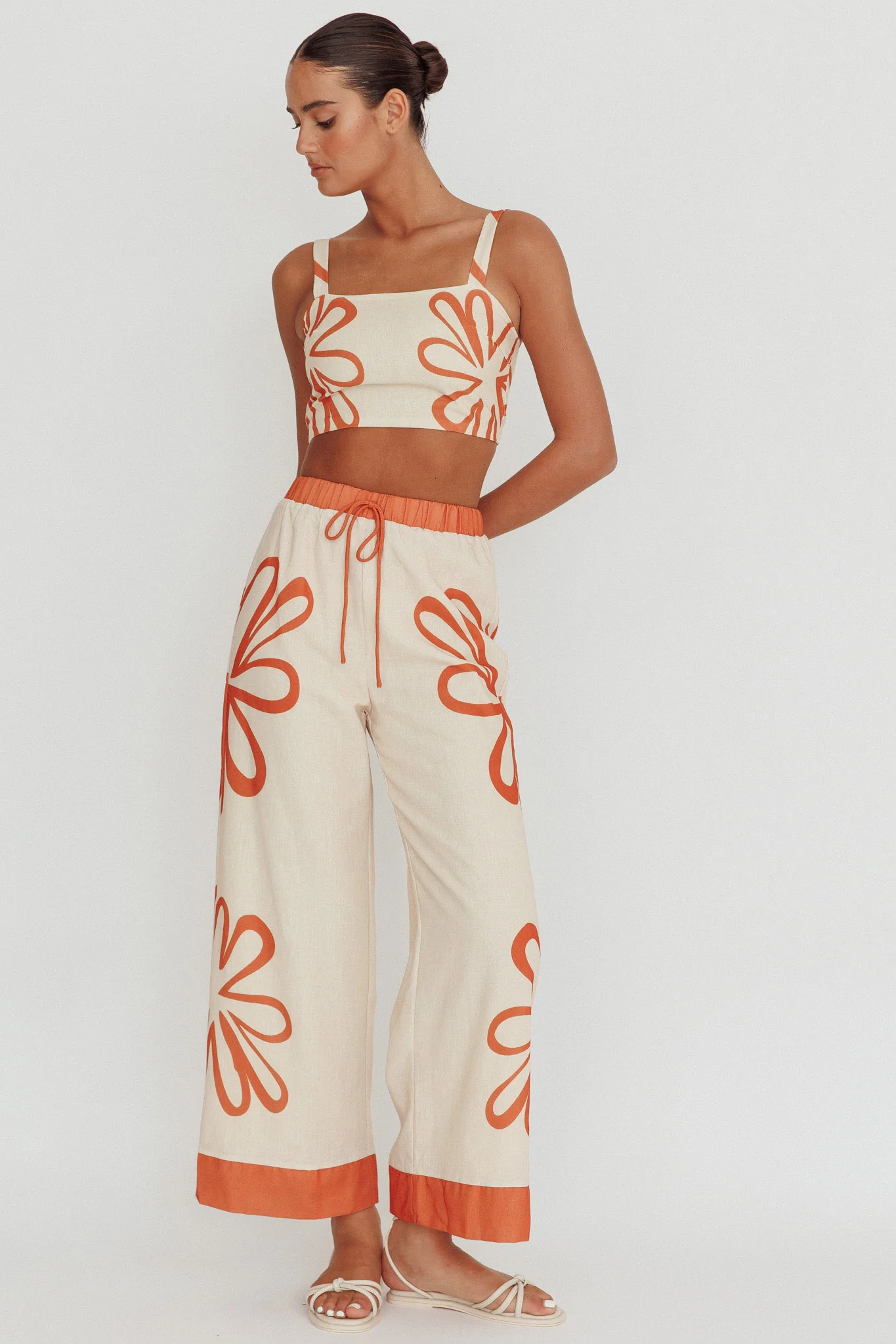 Briar Floral Wide Leg Pants Rust Beige - Ruaus