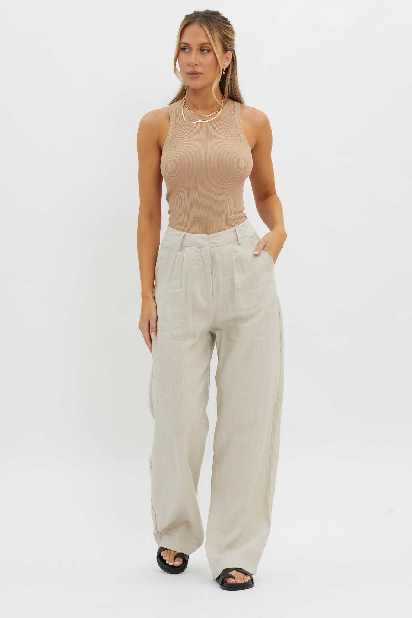 Dodie Straight Leg Trouser Pants Linen Oat - Ruaus