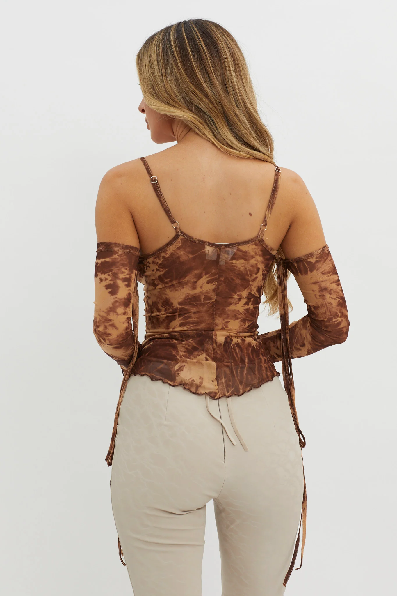 Elektra Off-Shoulder Mesh Top Brown - Ruaus