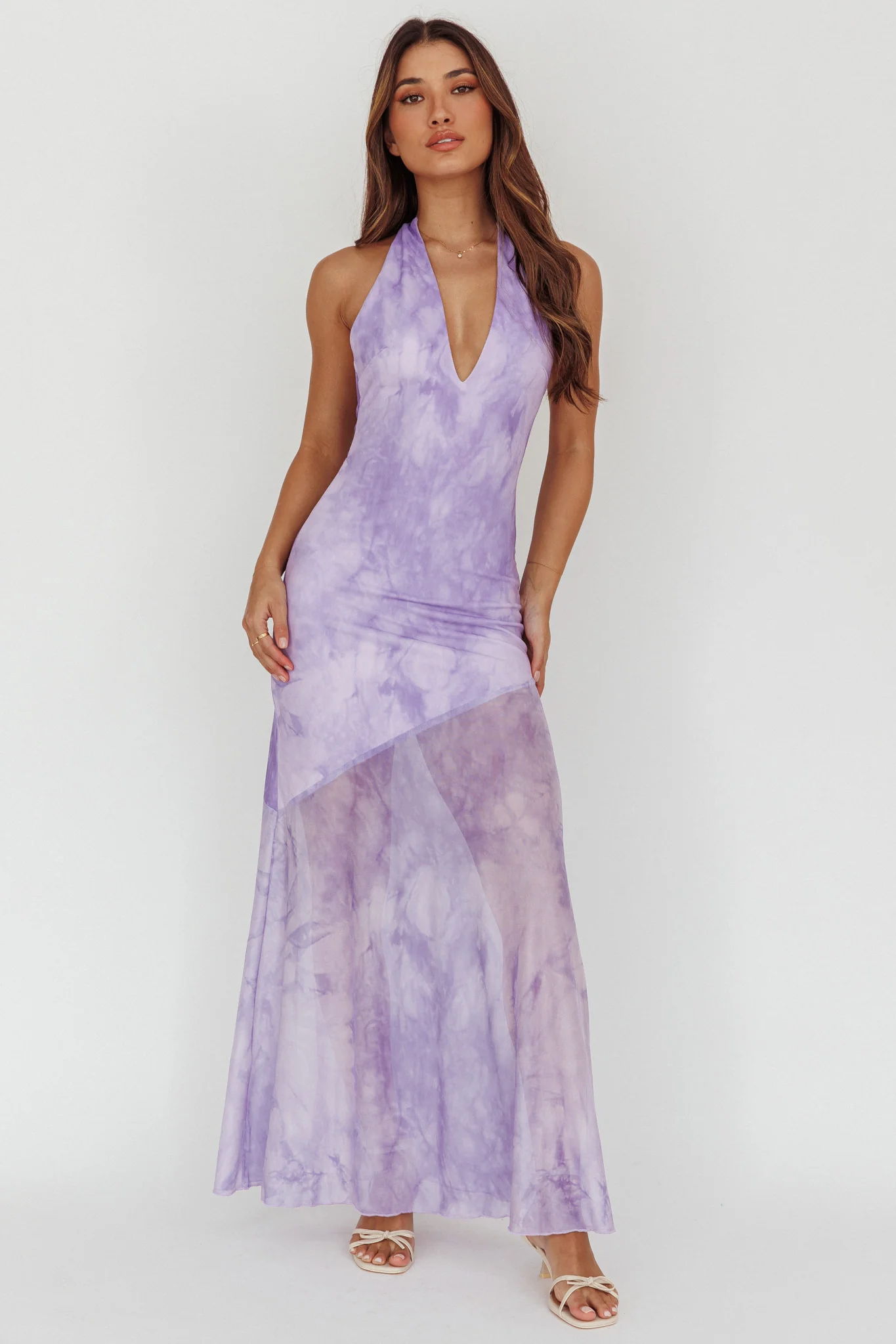 Locket Halterneck Maxi Dress Marbled Lilac - Ruaus
