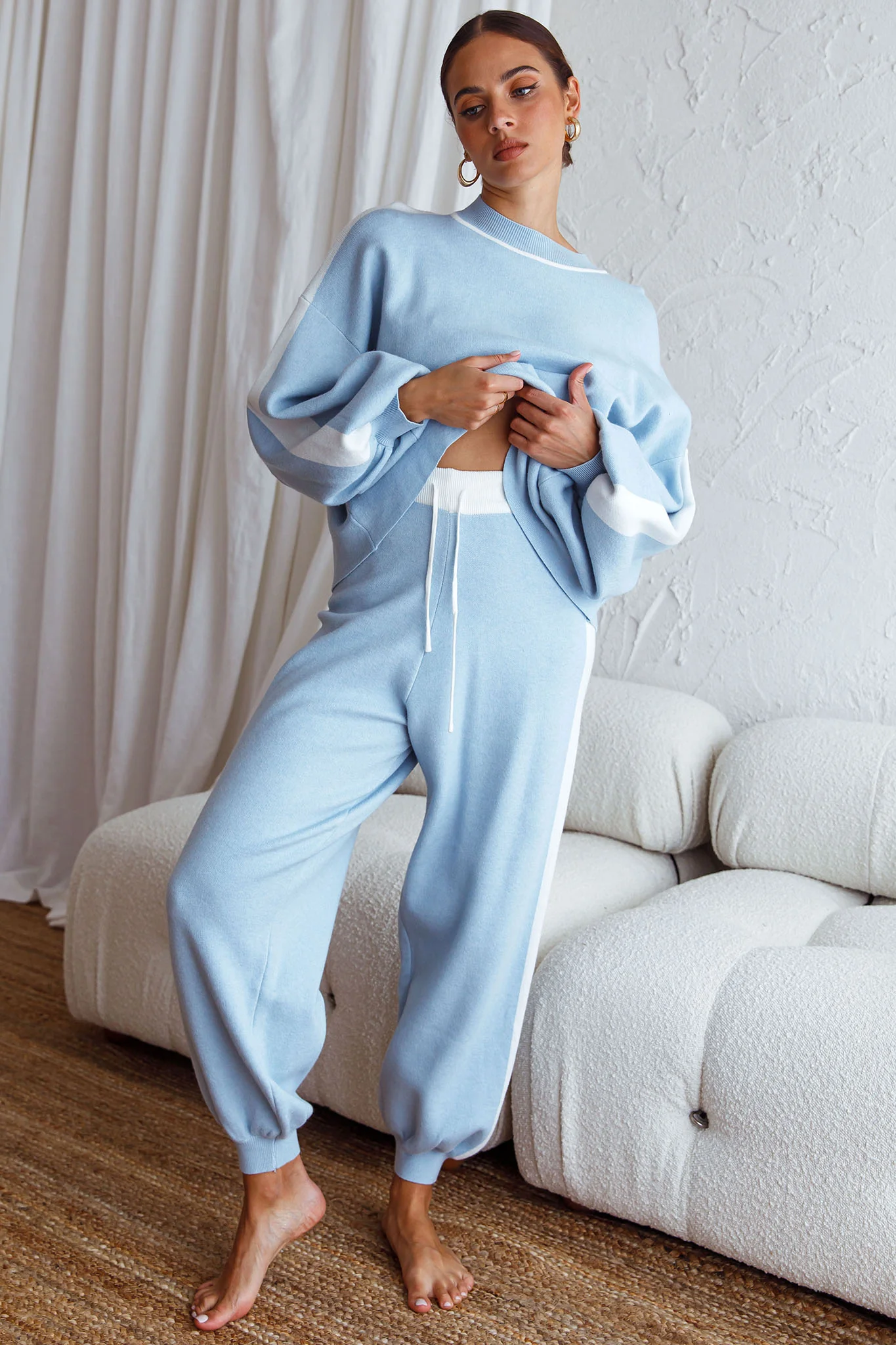 Take Me Back Brushed Knit Jogger Pants Blue - Ruaus