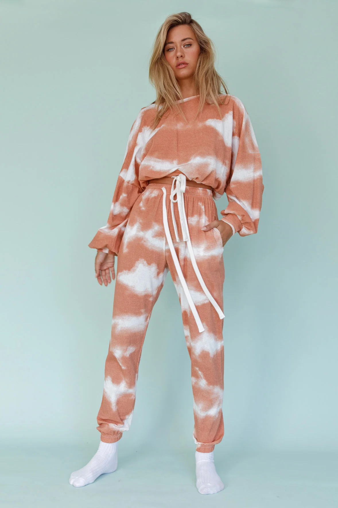 Low Key Drawstring Ribbed Pants Orange - Ruaus