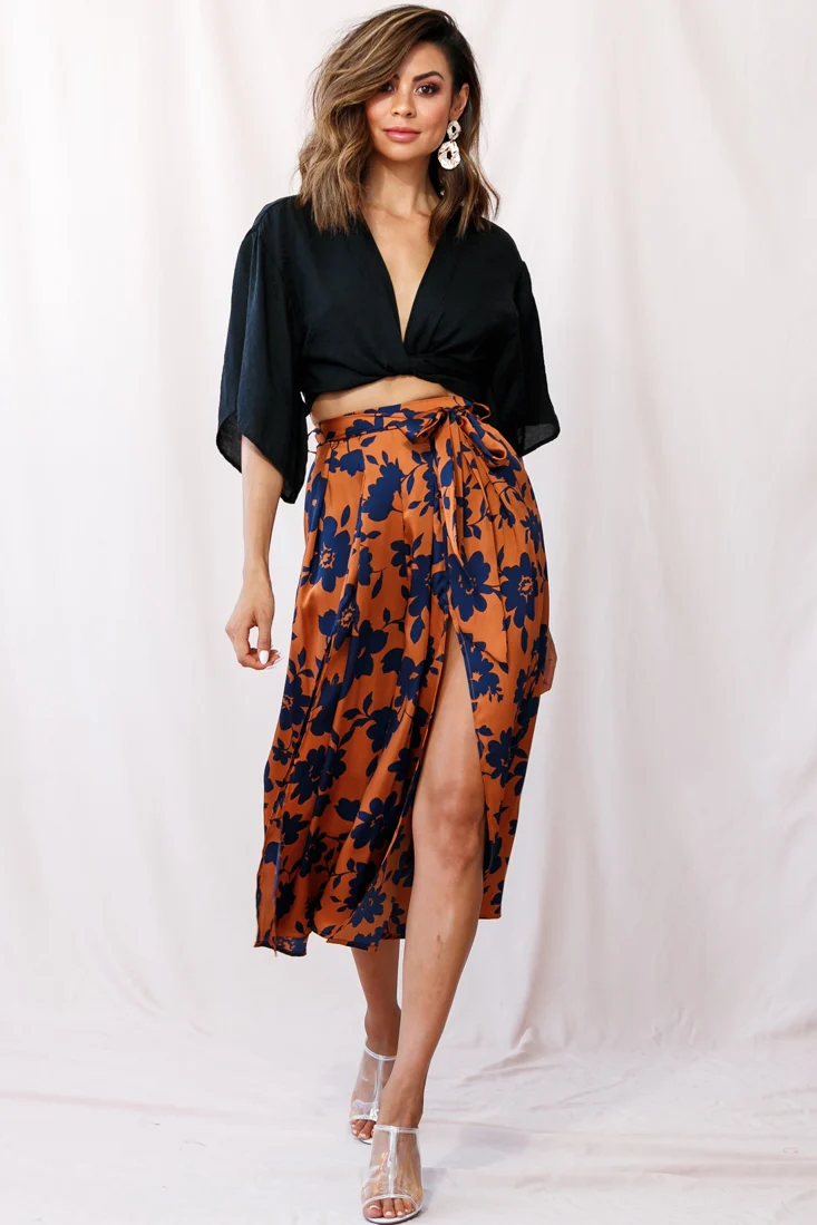 Danika Front Split Midi Culotte Pants Copper/Navy - Ruaus