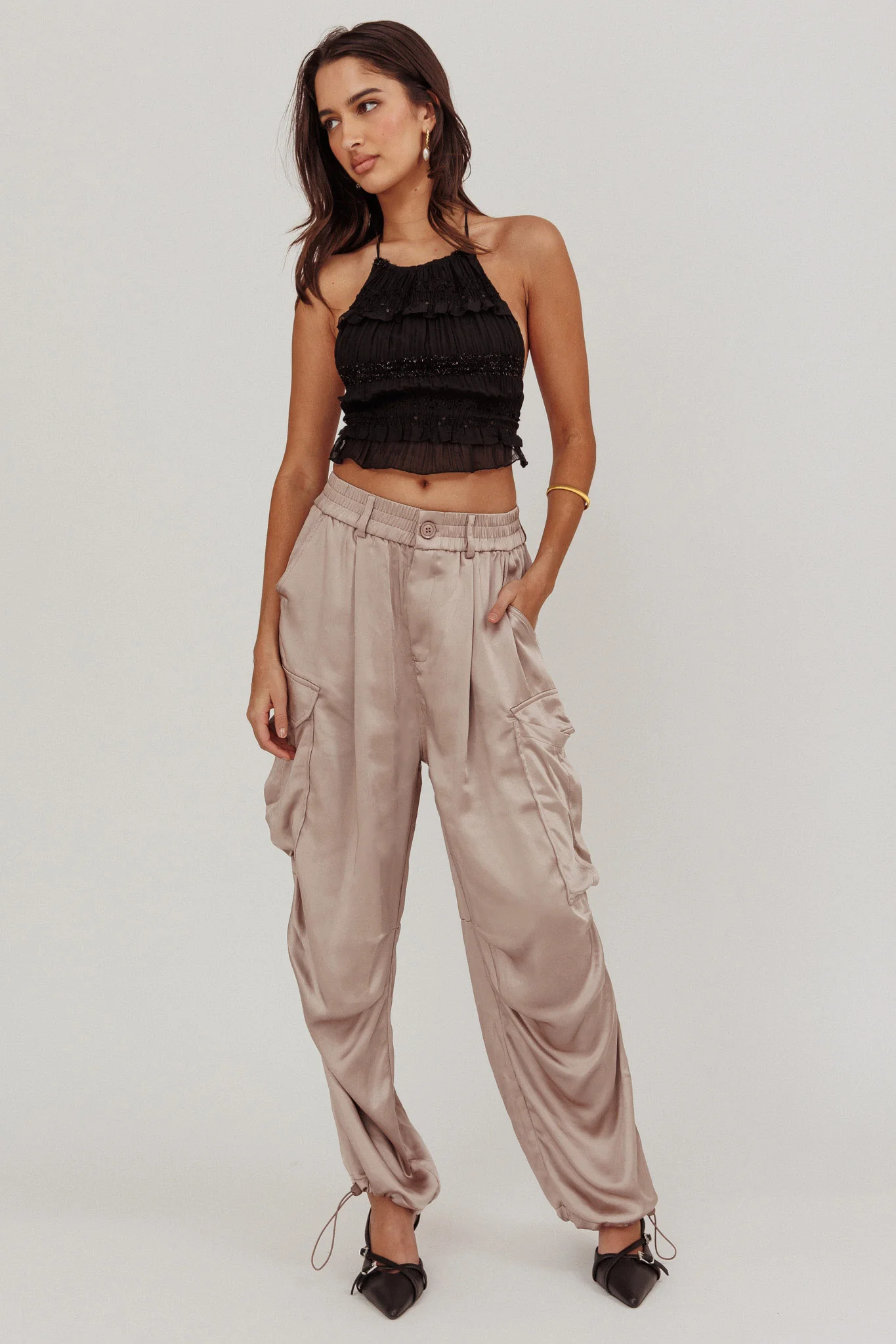 Betty Satin Cargo Pant Mink - Ruaus